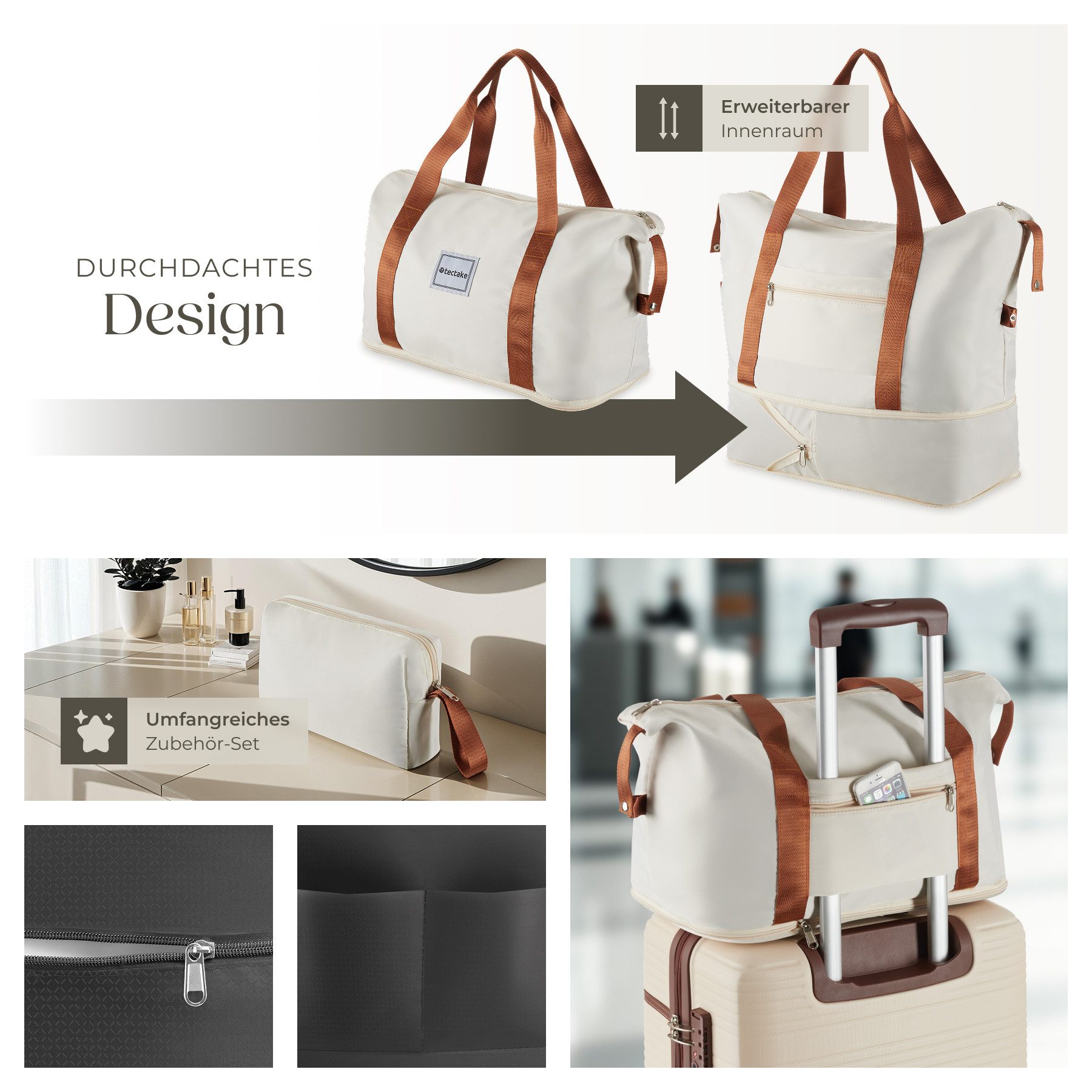 tectake Trolley Reisekofferset, 4 Rollen, 13-teilig, Hartschalen aus robustem ABS-Kunststoff