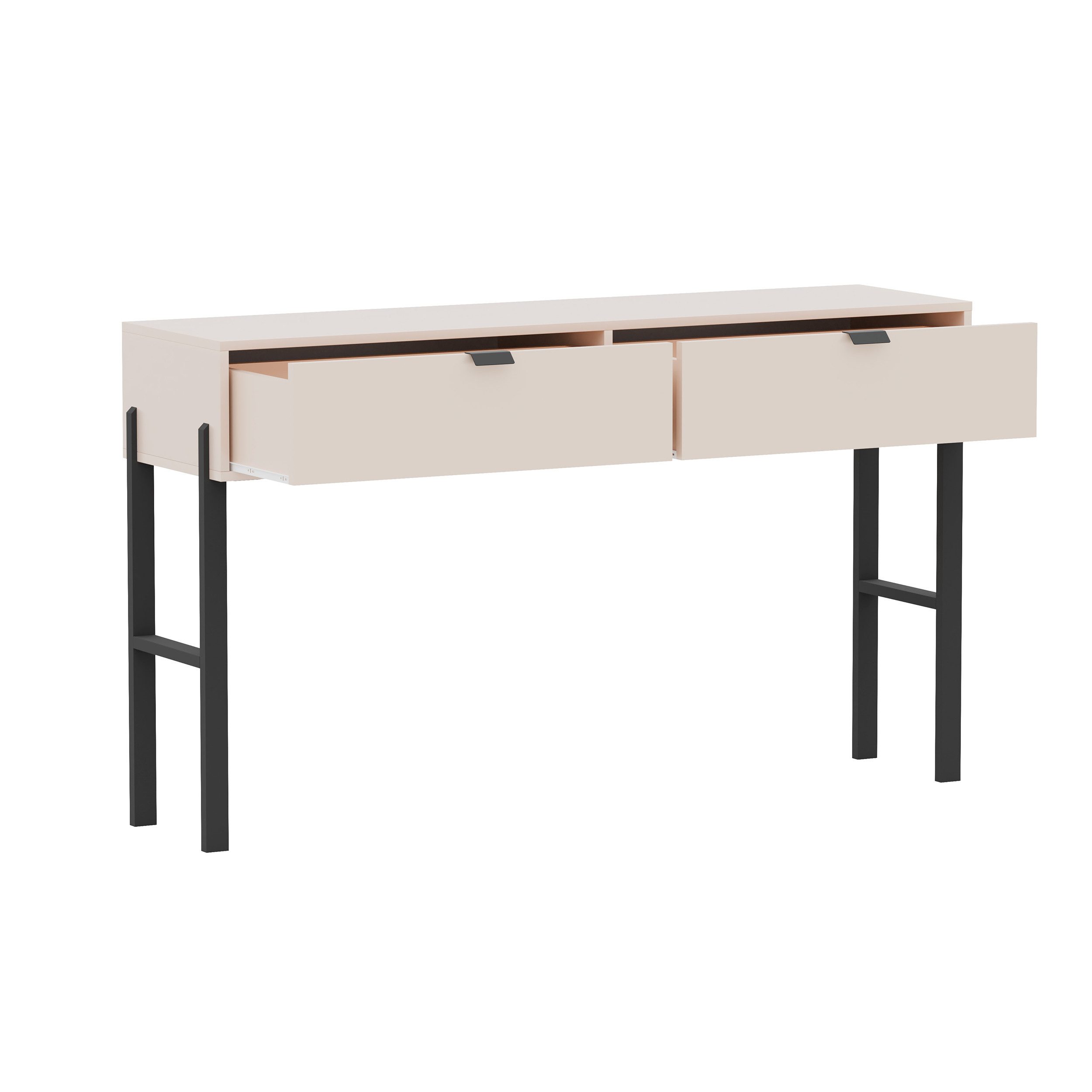 Beautysofa Schminktisch CORTINA mit 2 Schubladen (Farbe Sandbeige, mit Metallgriffen und Füßen), Breite: 140 cm