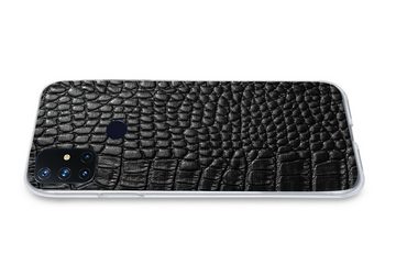 MuchoWow Handyhülle Leder - Strukturiert - Schwarz - Grau, Phone Case, Handyhülle OnePlus Nord N10 5G, Silikon, Schutzhülle