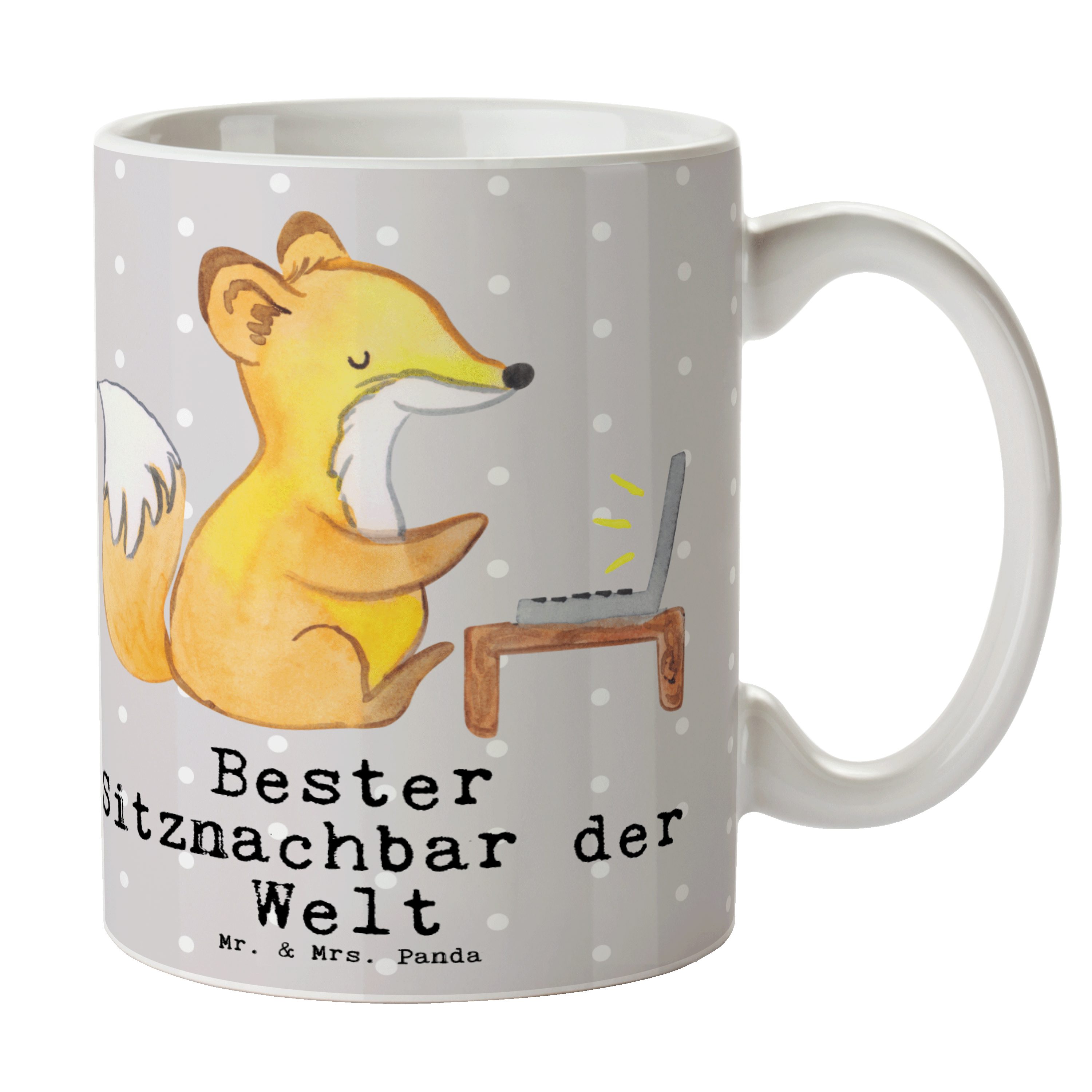 Fuchs - der Keramik - & Geschenk, Bester Mitschül, Tasse Mr. Mrs. Panda Welt Grau Pastell Sitznachbar
