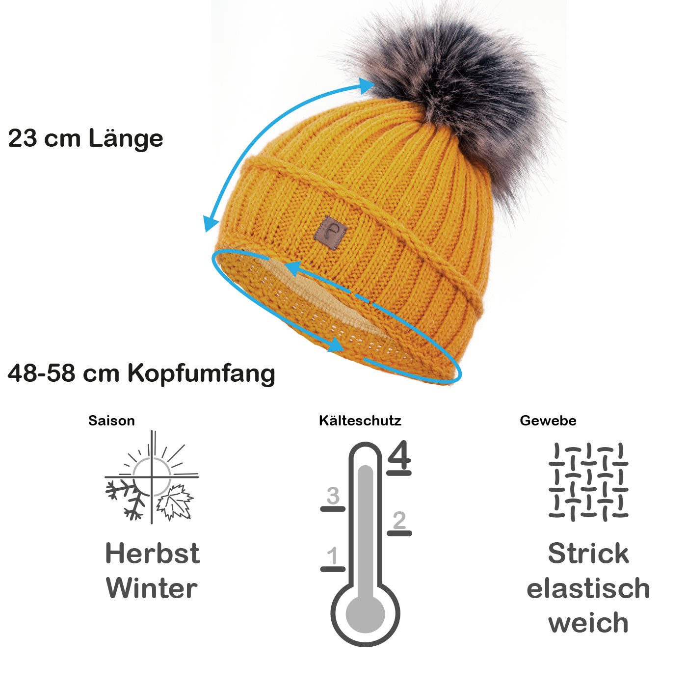Faera Bommelmütze Wintermütze Damen Herren Mütze Beanie Haube gefüttert Bommelmütze