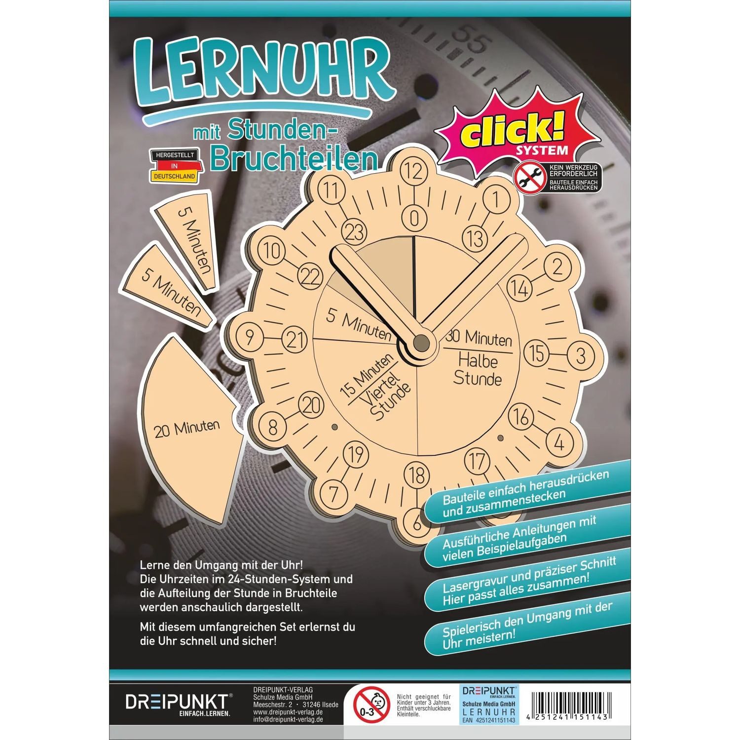 Spiel Bausatz Lernuhr mit Stundenbruchteilen