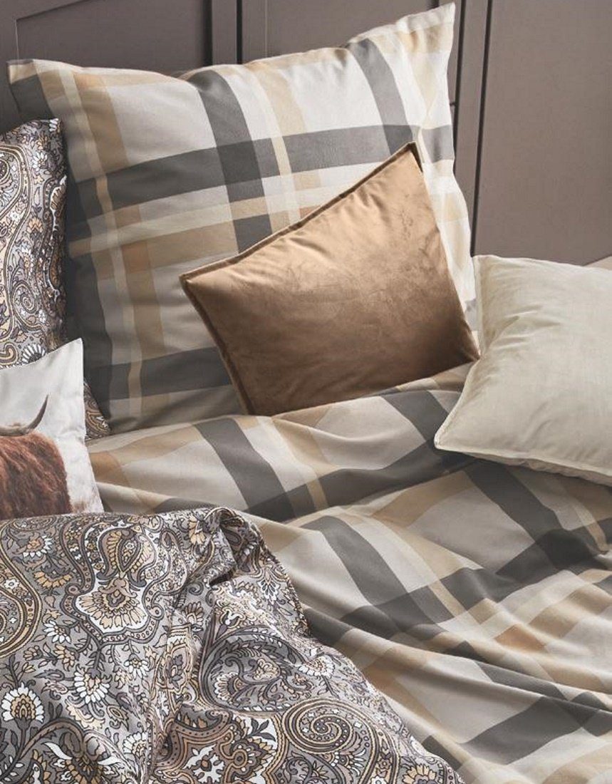 LIVING DREAMS Bettwäsche Biber Bettwäsche NATURAL KARO 100% Baumwolle wärme günstig online kaufen