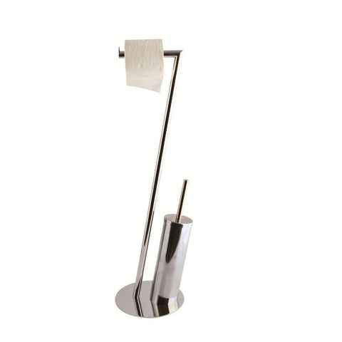 MSV Toilettenpapierhalter WC Standgarnitur 2in1, Kombiniertes Badezimmer Standelement aus Toilettenbürste und Rollenhalter, herausnehmbarer Innenbehälter, Hygieneabdeckung, verchromter Stahl, silber glänzend, 20x71 cm