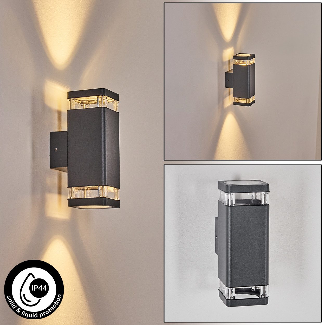 hofstein Außen-Wandleuchte Außenwandlampe aus Metall/Kunststoff/Glas in Anthrazit/Klar, Außenwandleuchte im modernen Design für Garten, GU10, IP44