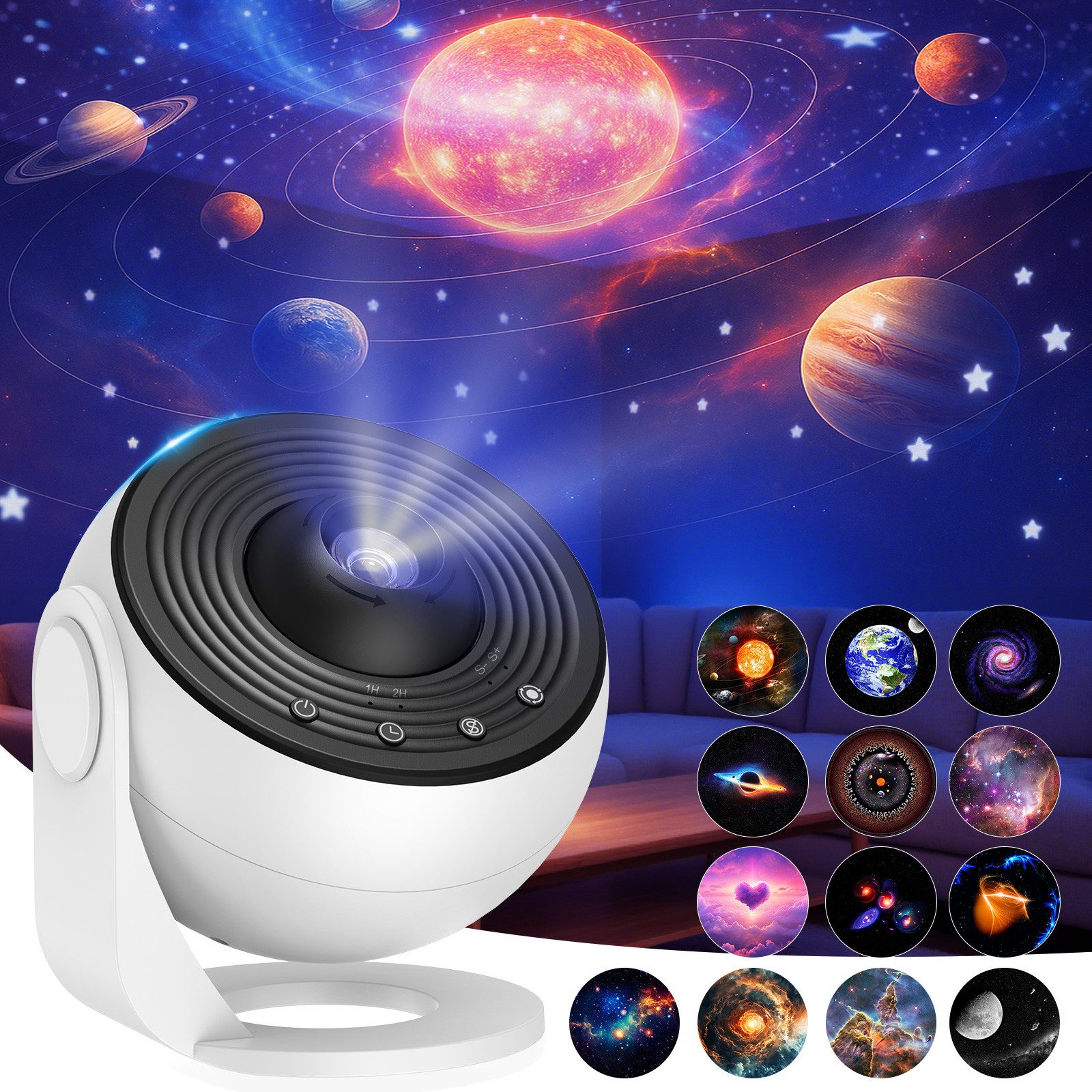 BlingBin LED-Sternenhimmel LED Nachtlicht Galaxy Projector Lamp mit 13 Filmsets, 360°Drehbare, 13 in 1 Planetarium Projektor, LED fest integriert, Tageslichtweiß, Dimmbar, Energieeffizient, Timer, Tragbar, Verstellbarer Arm