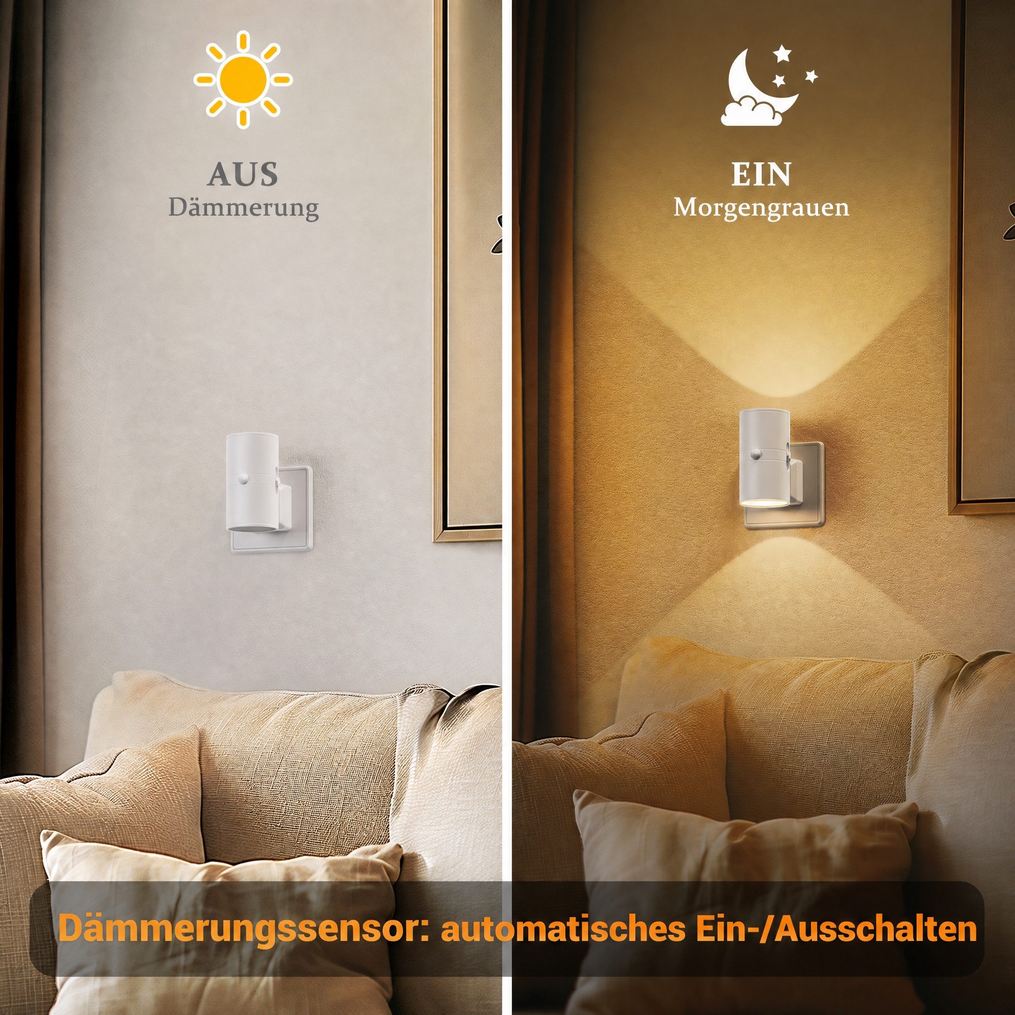 LOHAS-LED LED Nachtlicht Zylinder Steckdose mit Bewegungsmelder, LED fest integriert, Warmweiß, Stufenlos dimmbar, 3000 K Licht mit 3 Betriebsmodi – Bild 5 von 5