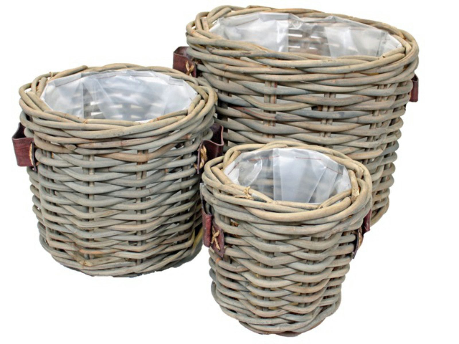 Thumbnail - Van der Leeden Blumentopf Blumenkorb Pflanzkorb Topf 35x35cm Rattan Weide Sylter Korb Drypot (1 St), Braun, Ledergriff, ...