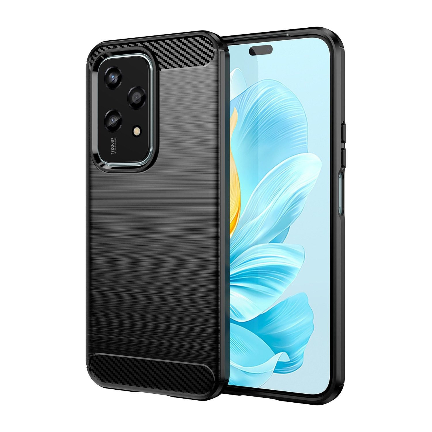 Wigento Handyhülle Für Honor 200 Lite Schock Carbon Textur TPU Handy Hülle Case Schwarz, Carbon Textur Schutzhülle Smart Case Cover