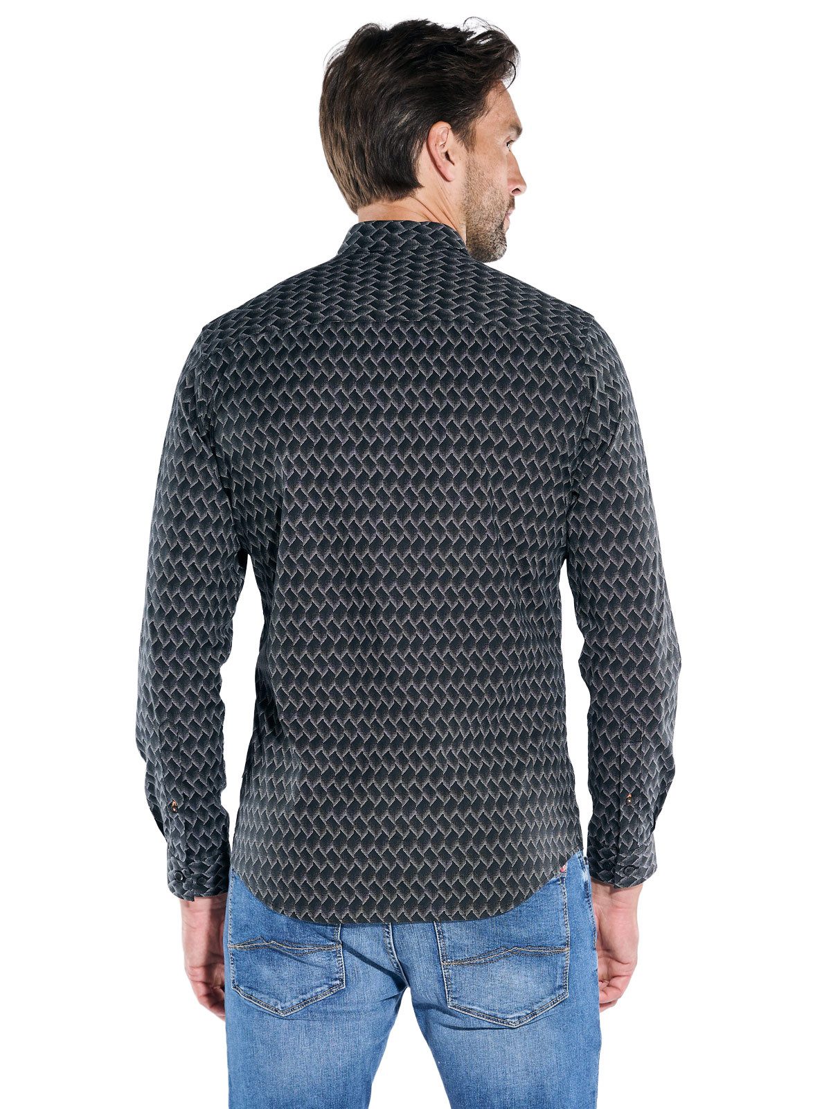 Engbers Langarmhemd engbers Herren Langarm-Hemd gemustert, Schwarz günstig online kaufen