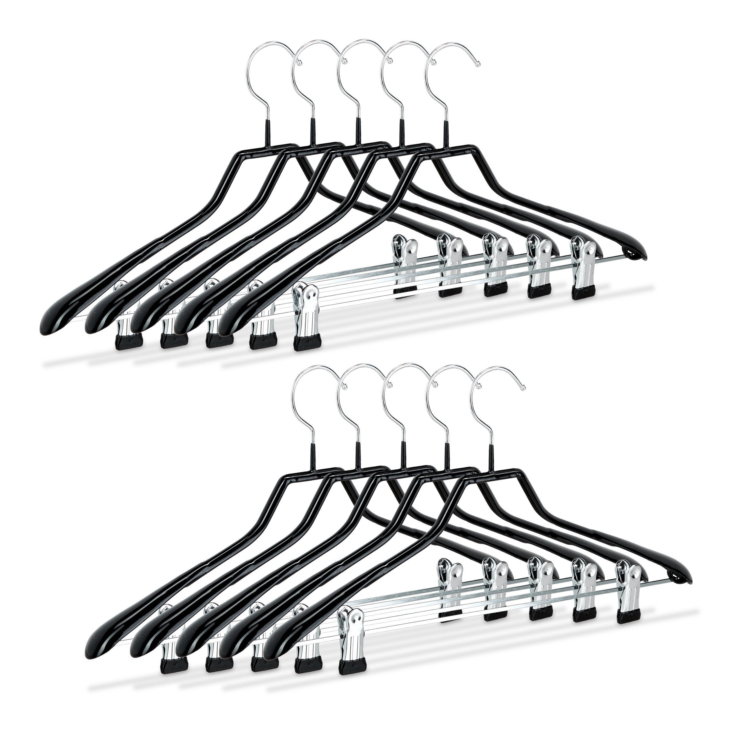 relaxdays Kleiderbügel 10er Set Klammerbügel schwarz günstig online kaufen