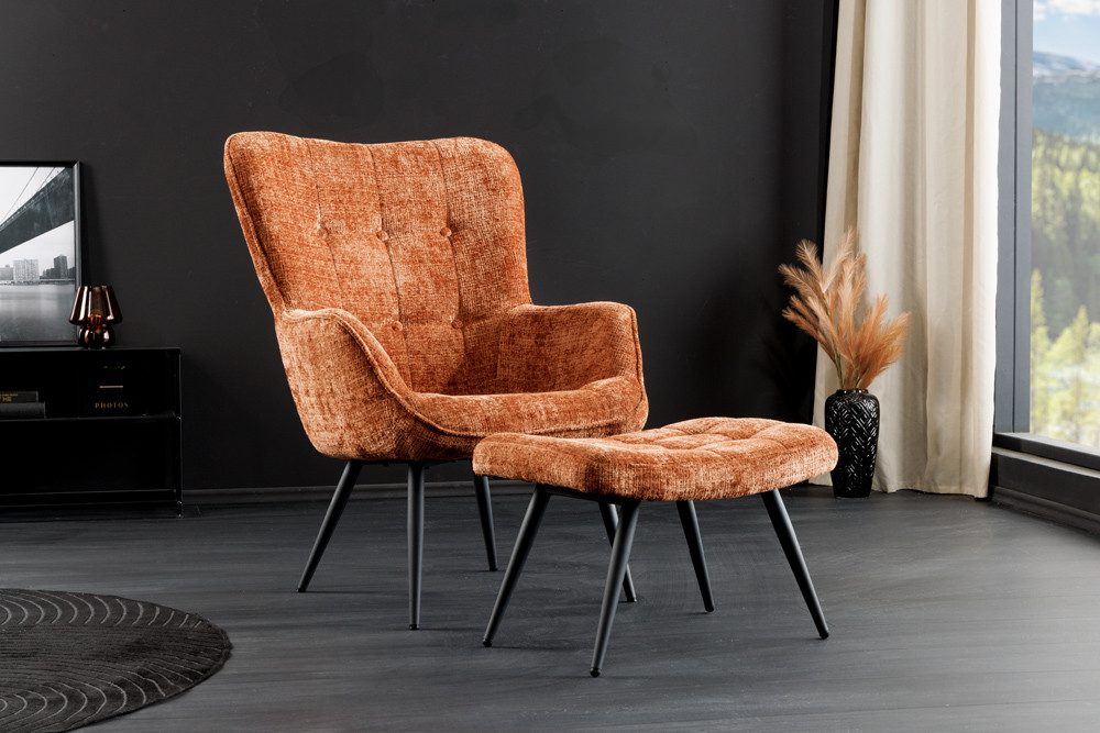 riess-ambiente Sessel SCANDINAVIA rostbraun/schwarz - Chenille Cremona, Metall, mit Armlehne (Einzelartikel, 1-St), gepolsteter Lesesessel - ideal für Wohn-, Gäste- & Schlafzimmer