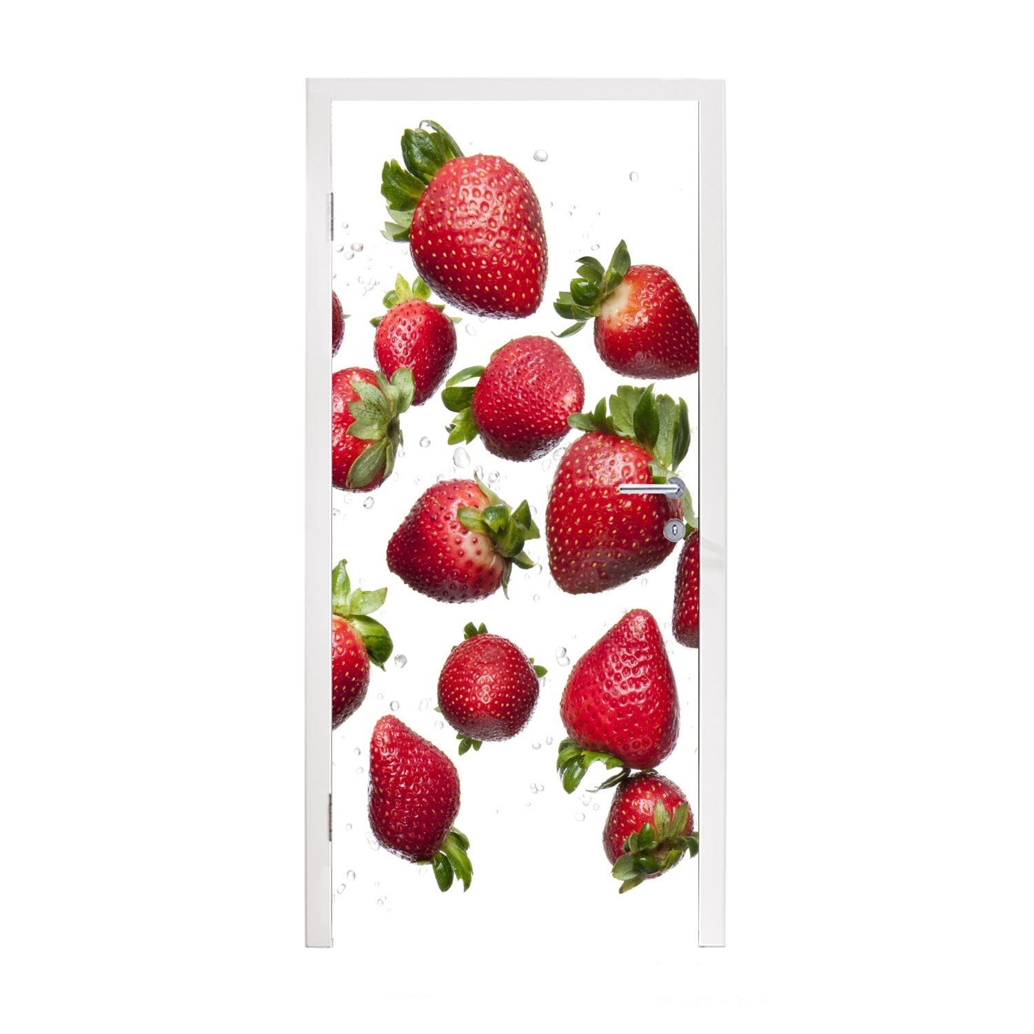 cm St), MuchoWow Matt, Fototapete 75x205 für bedruckt, Türaufkleber, - Tür, Türtapete - Obst (1 Weiß, Erdbeere