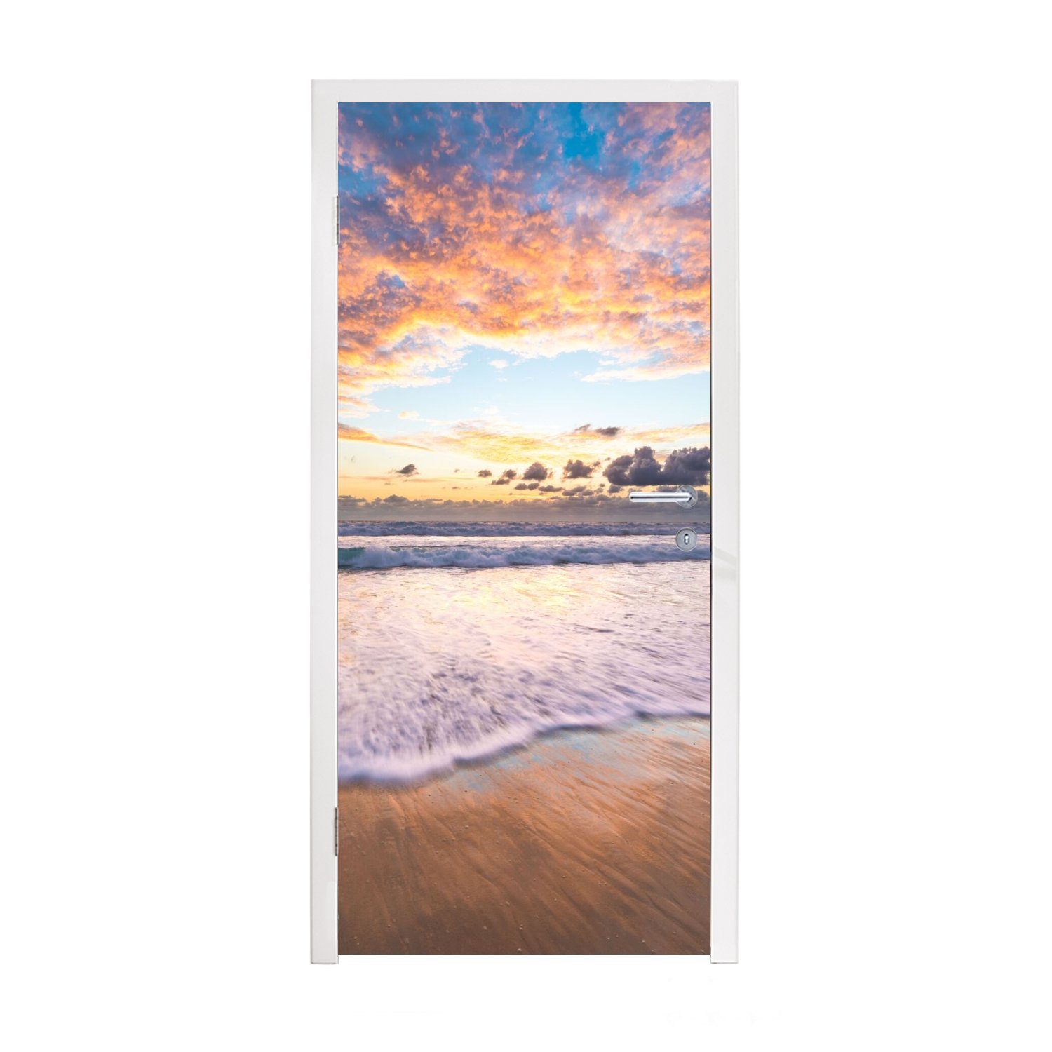 - (1 Strand Fototapete Wasser, 75x205 cm - bedruckt, Matt, Türaufkleber, Türtapete Wolken MuchoWow Tür, St), für