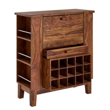 Wohnling Barschrank WL6.541 (Sheesham Massivholz 88x102x40 cm, Hausbar mit Tür) Weinbar Ausklappbar, Barschrank, Kleine Bar Buffet