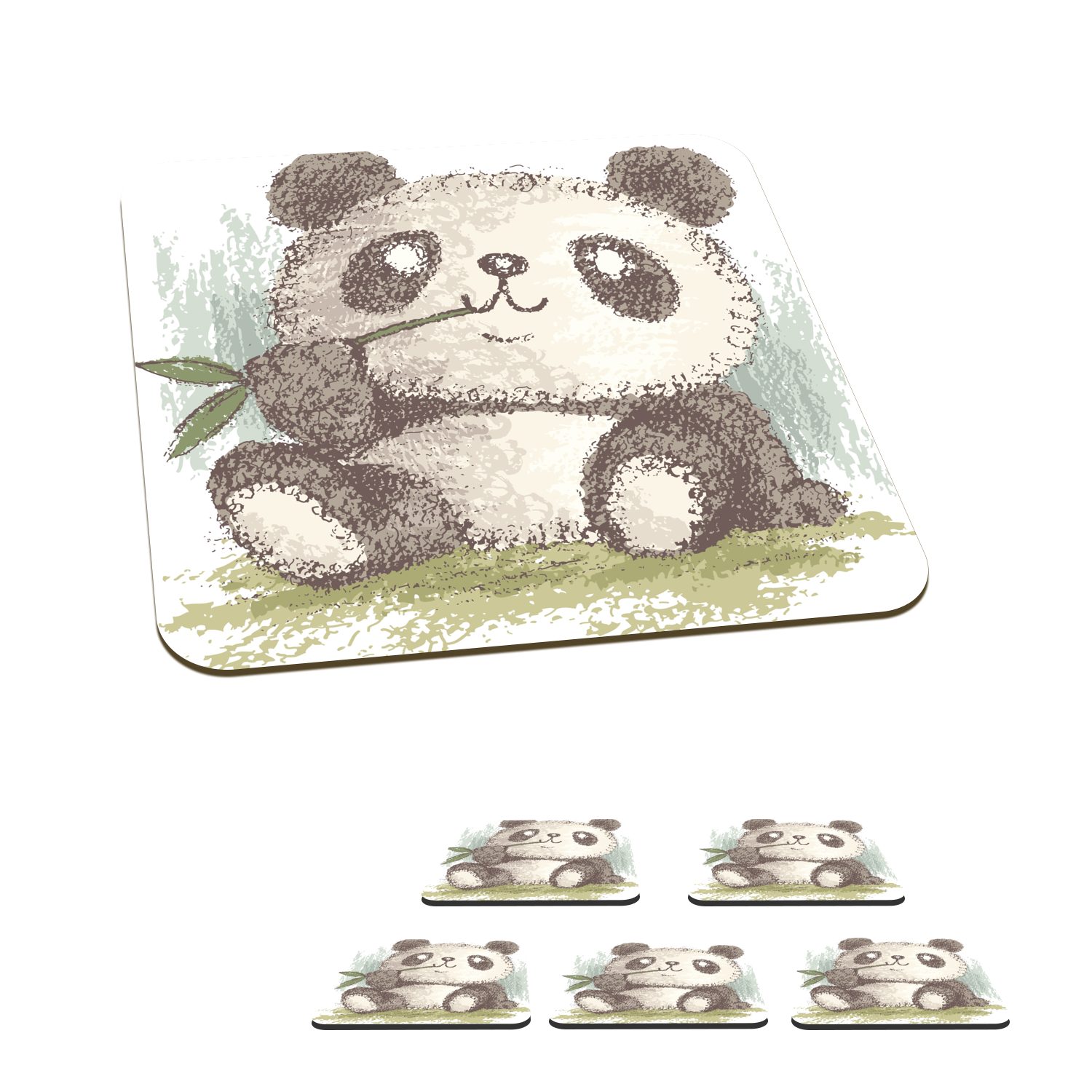 MuchoWow Glasuntersetzer Panda - Bambus - Grün, Zubehör für Gläser, 6-tlg., Glasuntersetzer, Tischuntersetzer, Korkuntersetzer, Untersetzer, Tasse