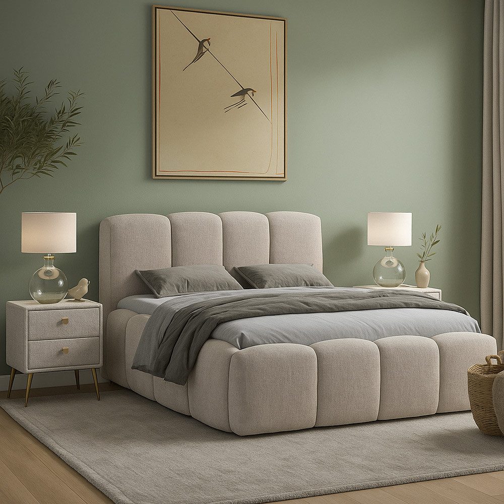 Lomadox Polsterbett NUITS-166, 160x200 cm Liegefläche, beige, voluminöse Steppung