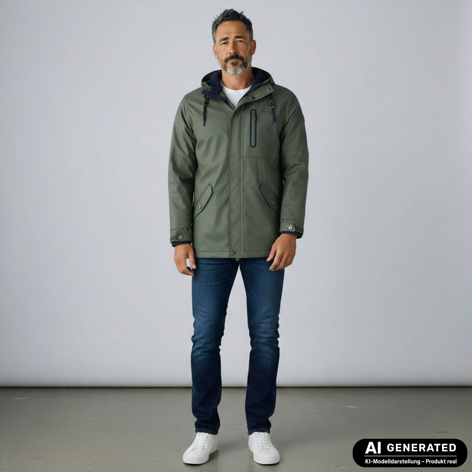 Dry Fashion Regenjacke Bergen Herren Regenmantel Fleece-Futter - Outdoor-Jacke Wasserdicht Parka Winddicht, Verschweißte Nähte, 2-Wege-Reißverschluss, Kapuze