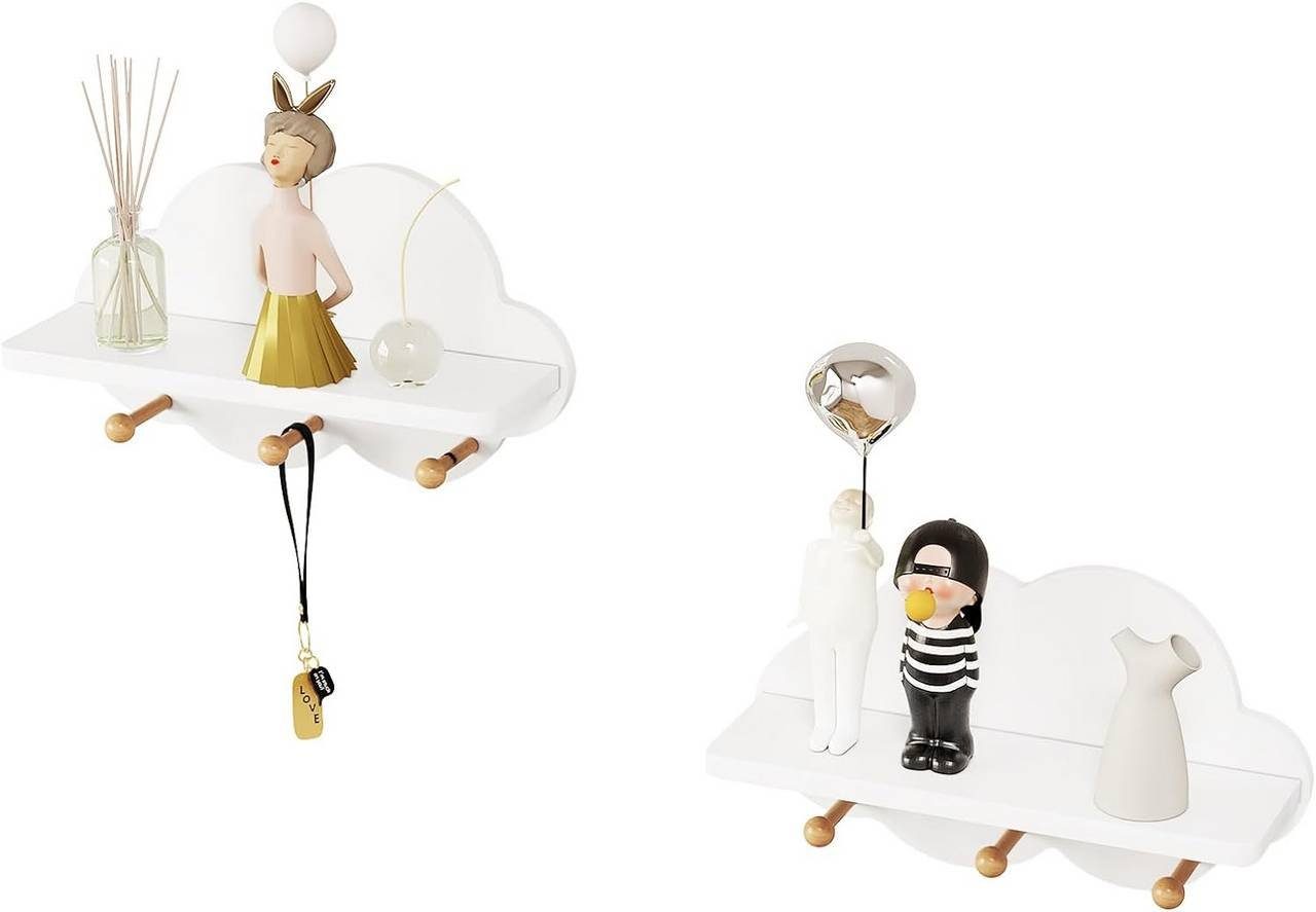 Woltu Wandregal, 2-tlg., Kinder Wolkenregal mit Haken, weiß günstig online kaufen