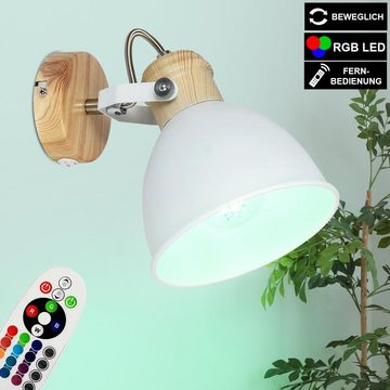 etc-shop LED Wandleuchte, Leuchtmittel inklusive, Warmweiß, Farbwechsel, Wand Leuchte dimmbar Holz Optik Spot Strahler Lampe weiß verstellbar