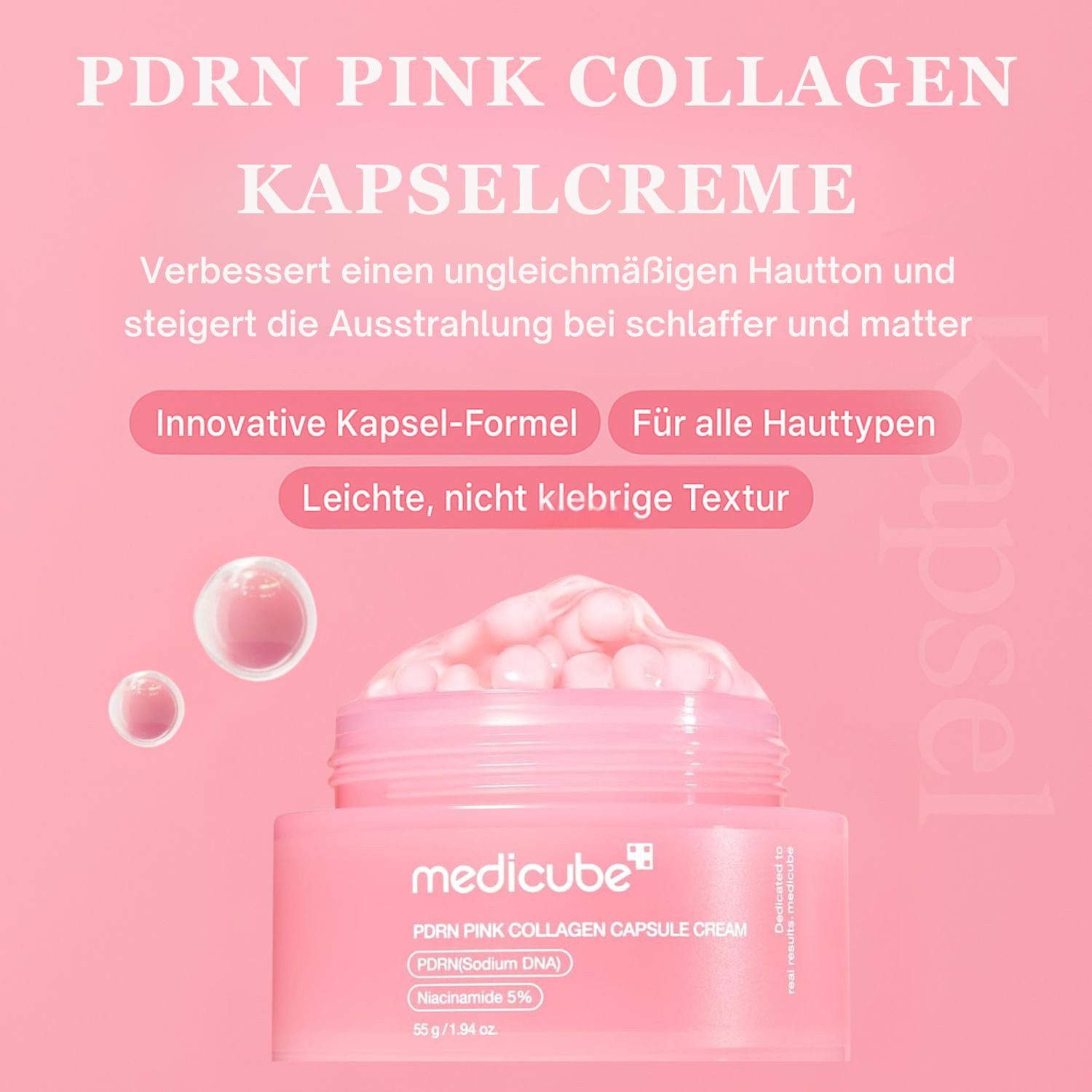 Medicube Tagescreme PDRN Pink Collagen Capsule Cream 55g – Hochwirksame Gesichtscreme mit PDRN, Collagen & Hyaluron – Für straffere, hydratisierte Haut, innovative Kapseltechnologie und Ceramide für intensive Hautpflege