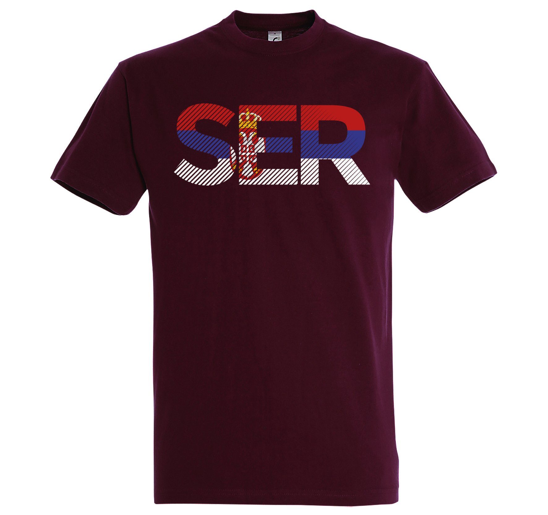 Youth Designz T-Shirt Serbien Herren T-Shirt im Fußball Look mit SER Frontprint Burgund