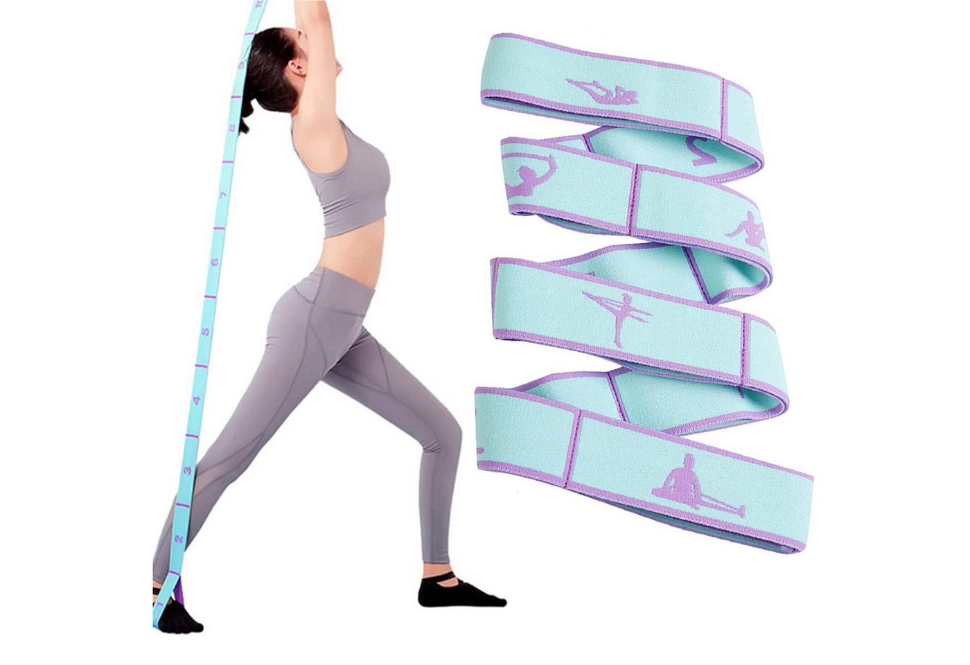 Mutig Trainingsbänder 2 Stück Yoga Gurt Gymnastikband 8Schlaufen,Elastisches Resistance Band, Fitness Dehnungsband, Stretching,Pilates,Trainingsband für Yoga