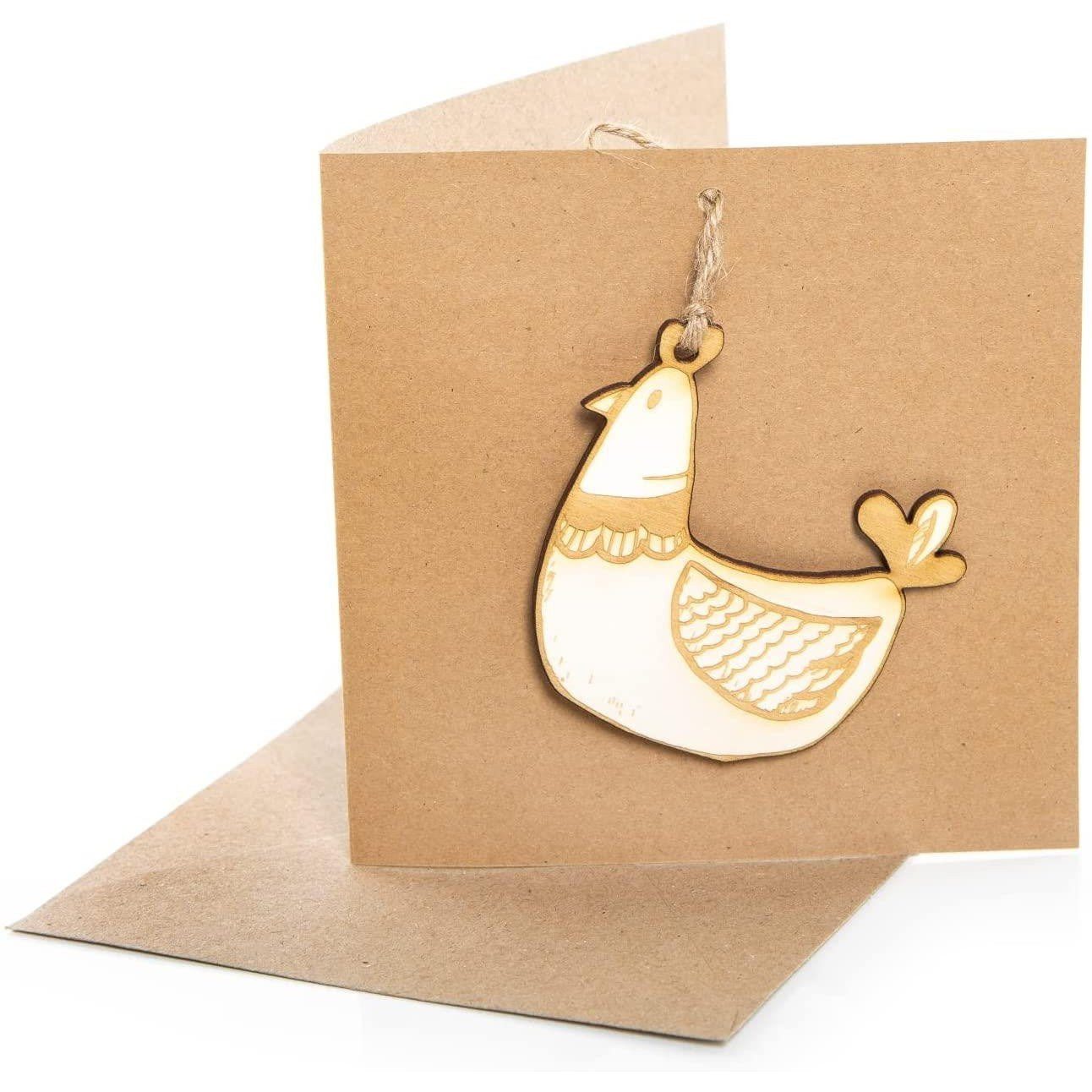 Logbuch-Verlag Dekofigur 3 Klappkarten aus Kraftpapier mit Huhn aus Holz - 15 x 15 cm