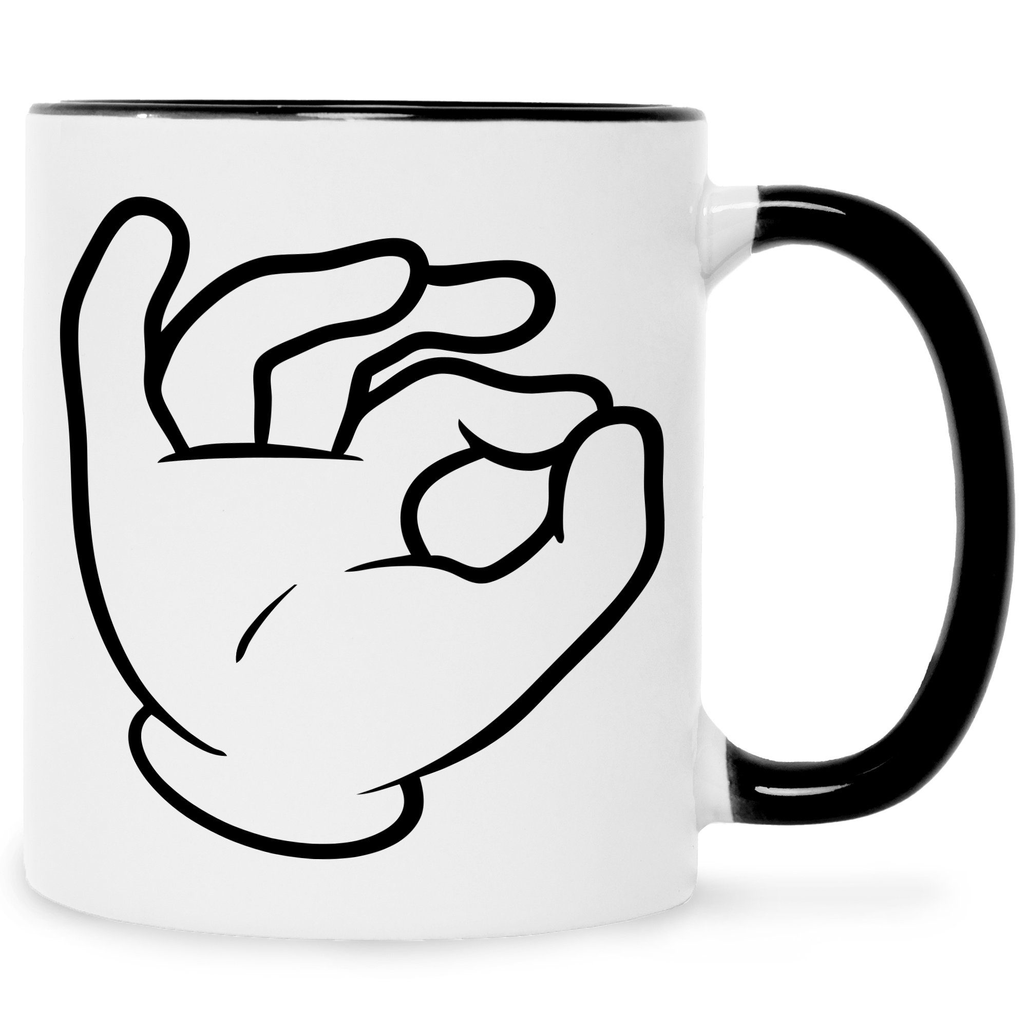 GRAVURZEILE Tasse mit Motiv Hände, Keramik, Ok - Farbe: Schwarz & Weiß