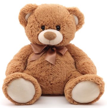 Uni-Toys Kuscheltier Teddy m.Schleife, hellbraun - 36 cm - Plüsch-Bär, Teddybär, Plüschtier, zu 100 % recyceltes Füllmaterial