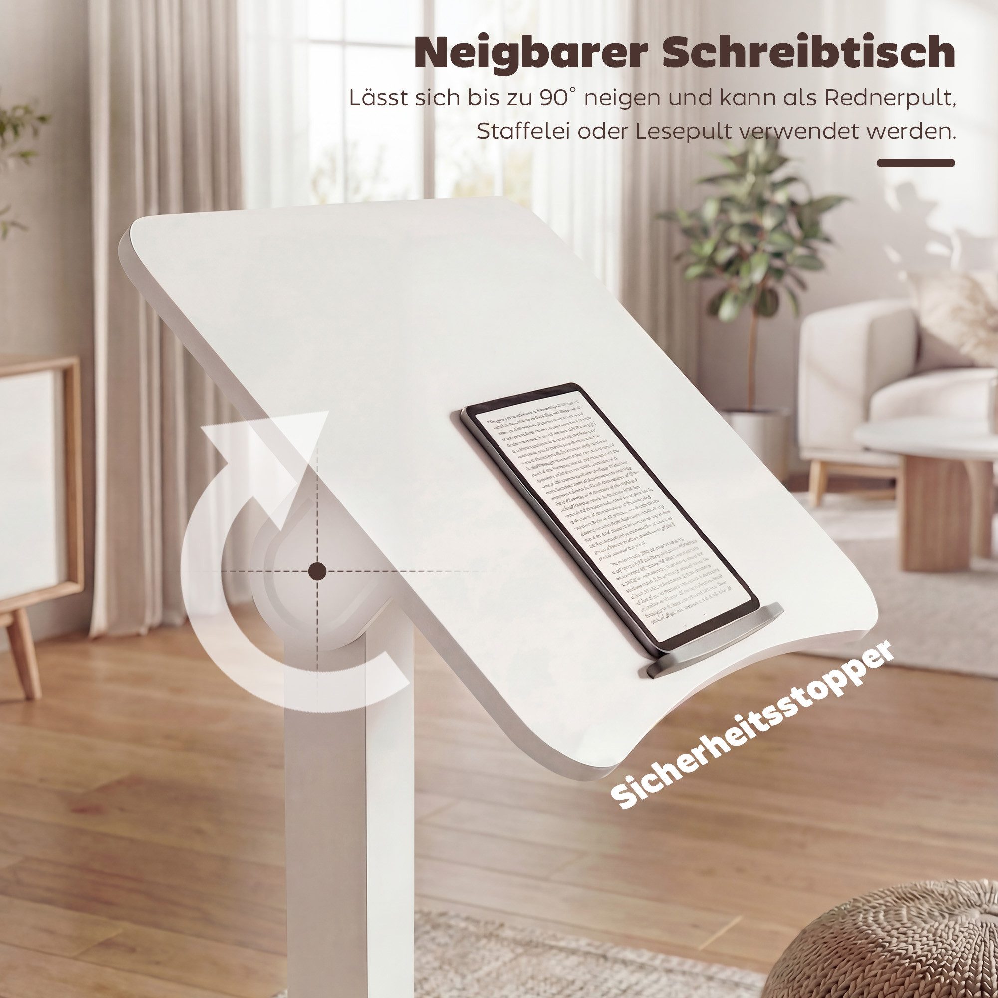 HOMCOM Schreibtisch Bestelltisch mit Rollen, neigbarer Mobiler Stehpult pneumatisch (Höhenverstellbar Laptoptisch, 1-St., Computertisch), für Büro, Sofa, Bett,  – Bild 5 von 5