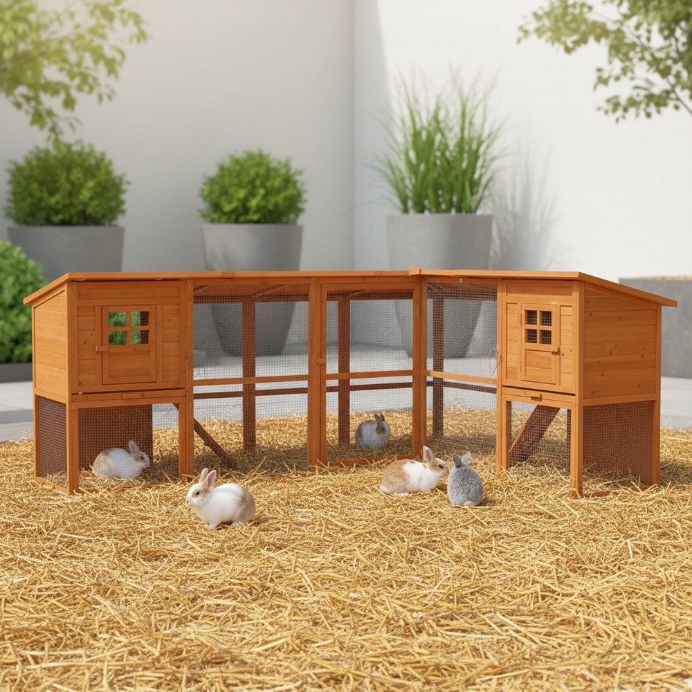 Feel2Home Kleintierkäfig Hasenstall Hühnerstall Kaninchenstall Freigehege Freilauf Käfig Hasen, 2 Etagen