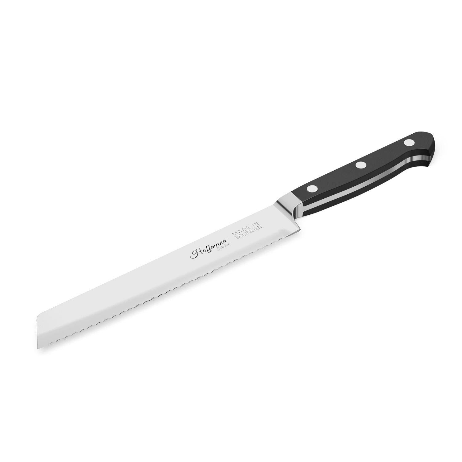 Hoffmann Germany Brotmesser Brötchenmesser Wellenschliff Solingen 21 cm – rostfreier Stahl, X50CrMoV15, 58 HRC, Wellenschliff, POM-Griff, Solingen