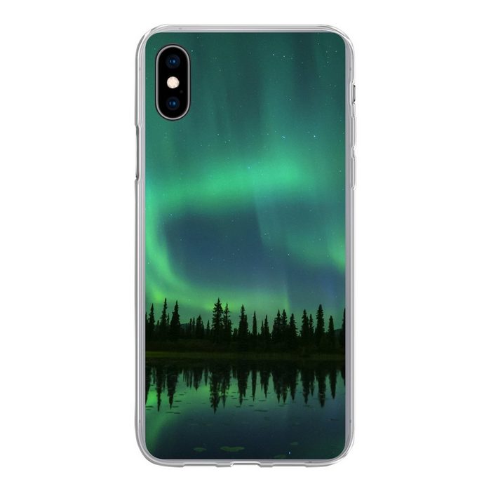 MuchoWow Handyhülle Nordlicht - Bäume - Wasser - Alaska Handyhülle Apple iPhone Xs Smartphone-Bumper Print Handy