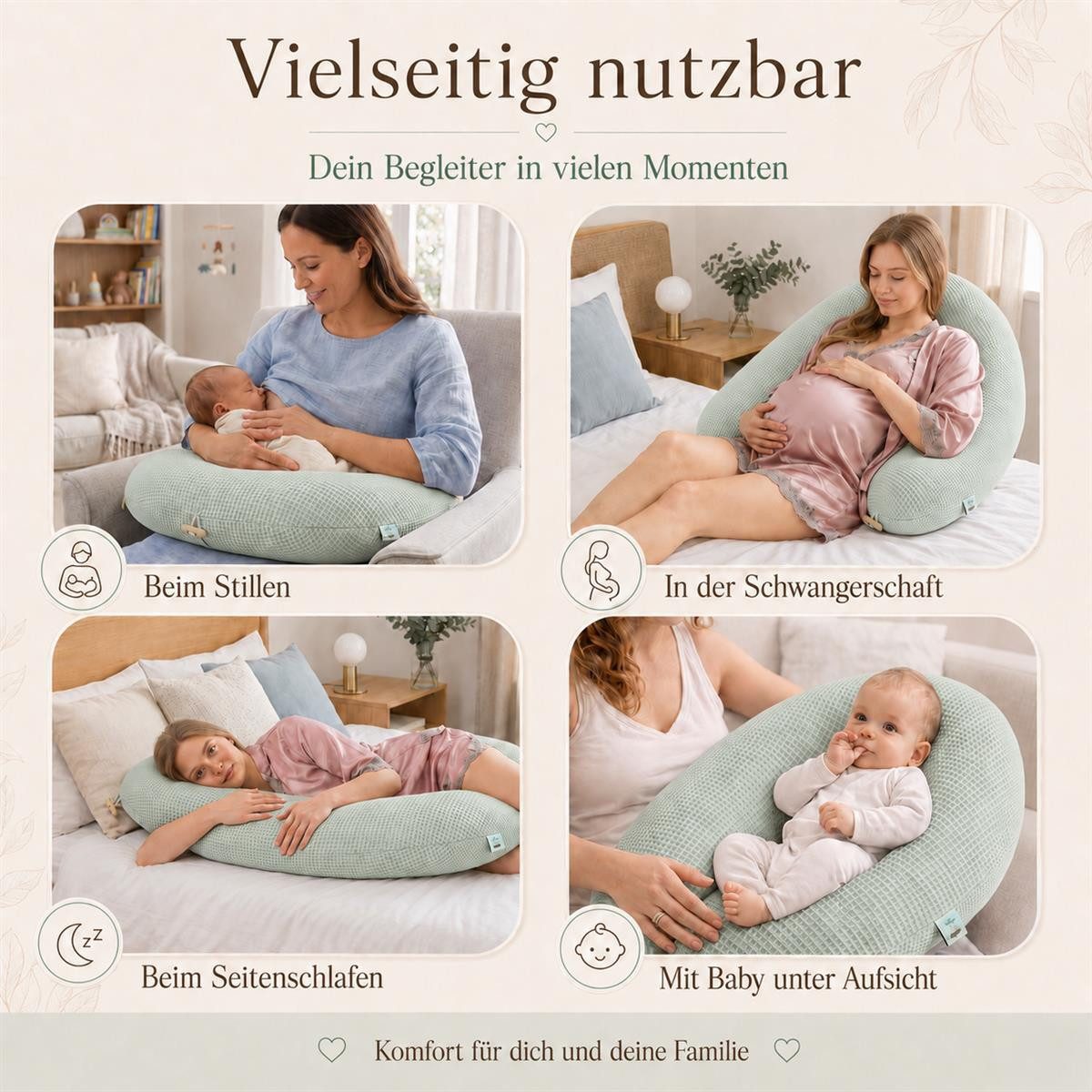SEI Design Stillkissen Seitenschläferkissen XXL Schwangerschaftskissen Waffelstoff 190cm Mint, Schwangerschaftskissen mit Bezug, 1-tlg., Schwangerschaftskissen mit Bezug, elastischer Waffeljersey Bezug