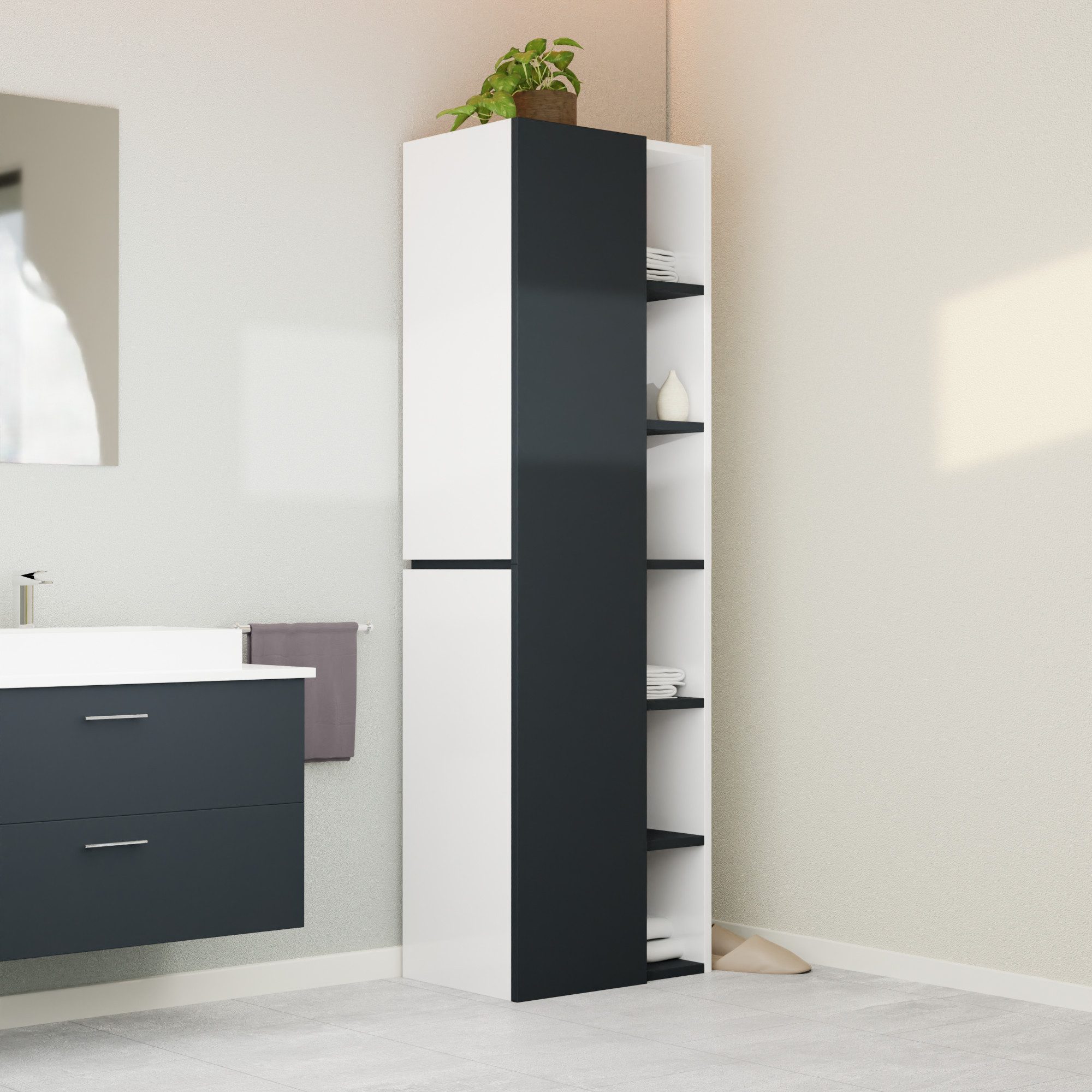 Badezimmer-Set Badezimmerschrank GLC1, hängend, stehend, Anthrazit