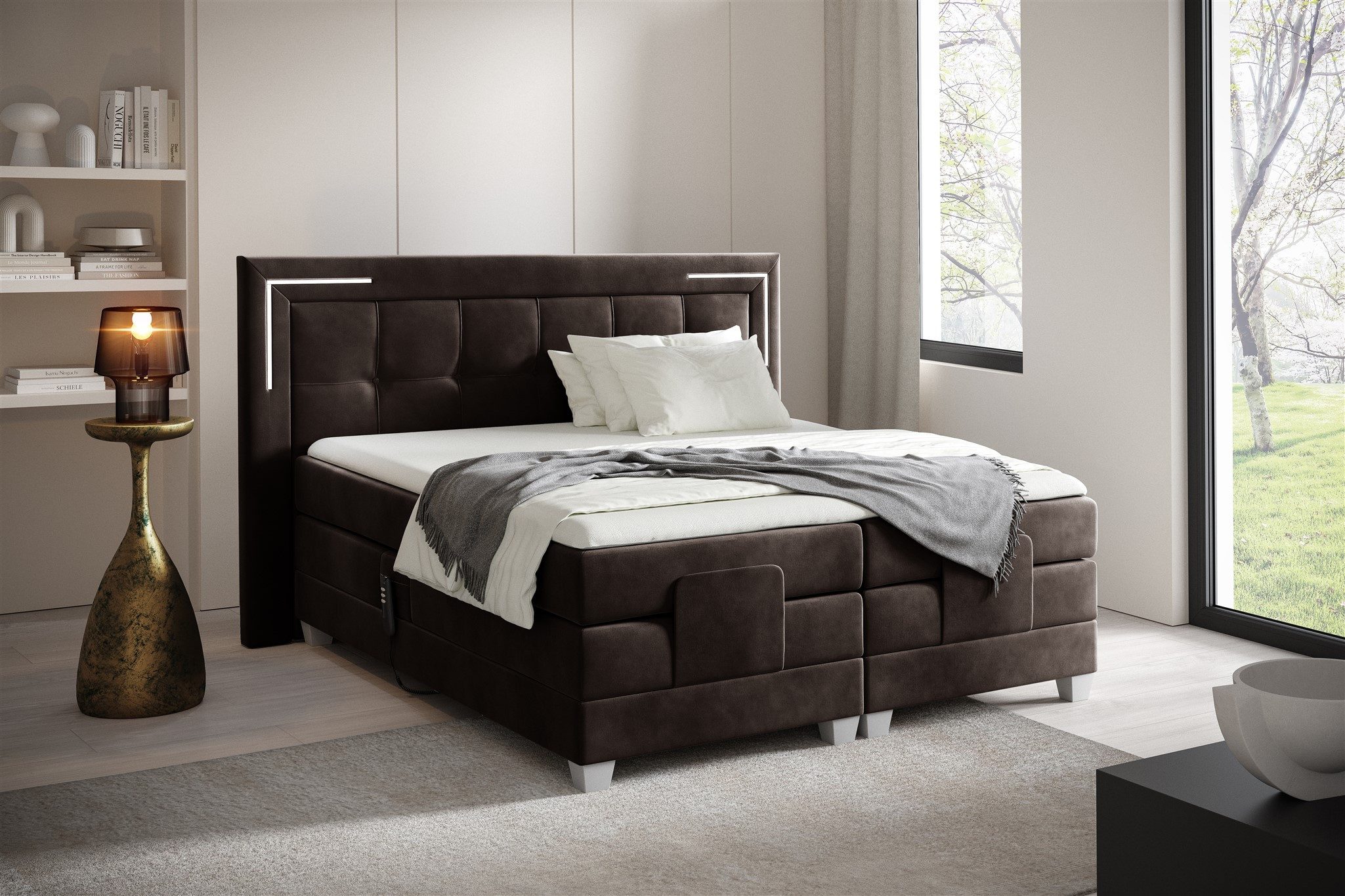 Fun Möbel Boxspringbett Schlafzimmerbett DORES Elektrisch in Stoff Fresh (inkl. Kaltschaumtopper), Matratzen elektrisch verstellbar