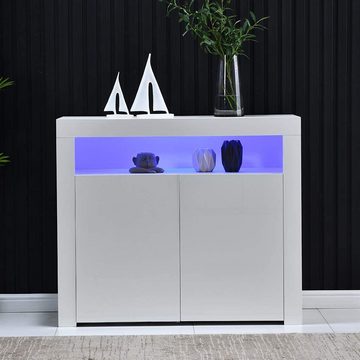 autolock TV-Schrank Kommode Sideboard WeißWohnzimmer Aufbewahrungsschrank Aufbewahrungsschrank Weiß Hochglanz mit LED-Licht