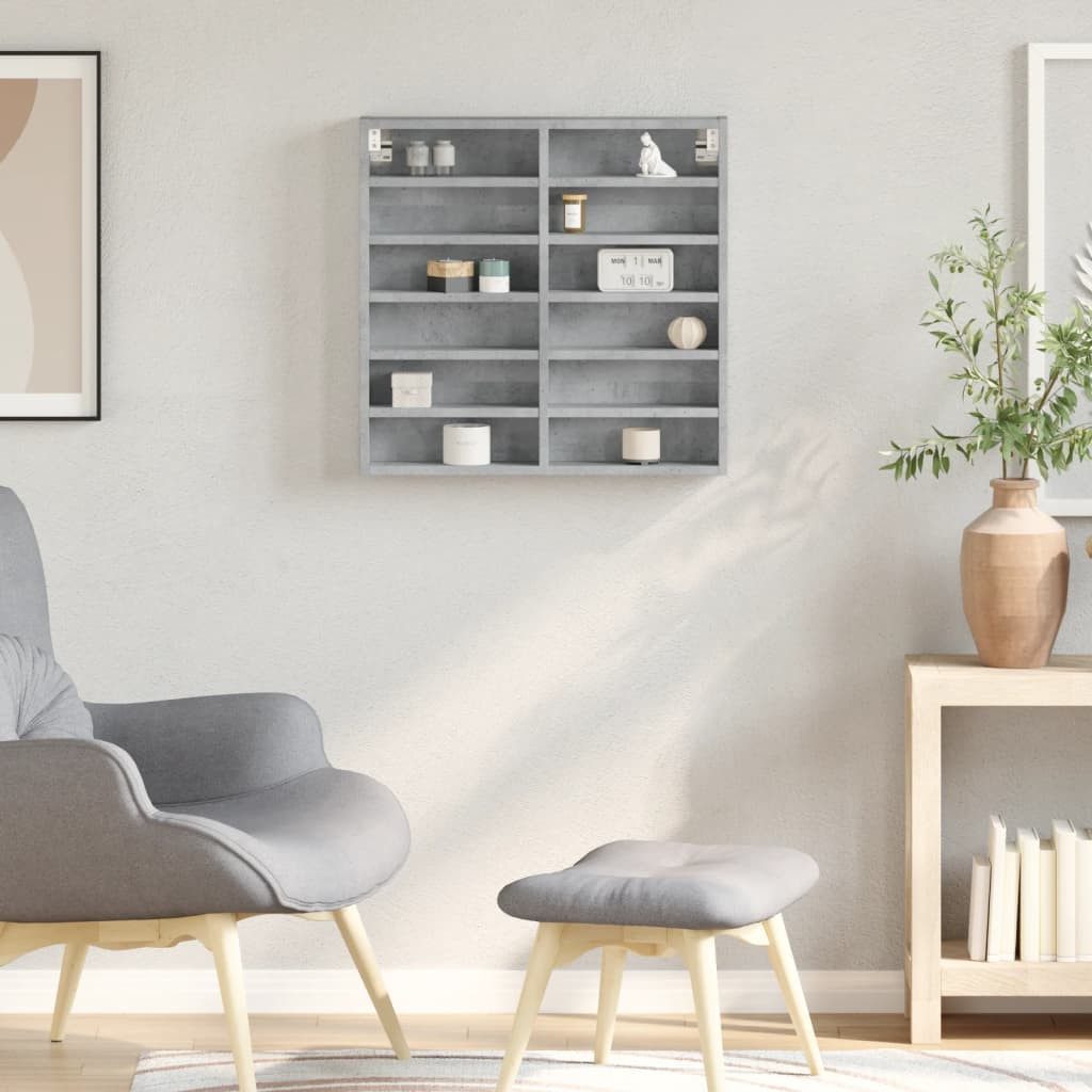 furnicato Vitrine Vitrinenschrank Betongrau 60x8,5x58 cm Holzwerkstoff (1-St) Stabiler Hängeschrank mit 12 Ablagen für Wohnzimmer oder Flur