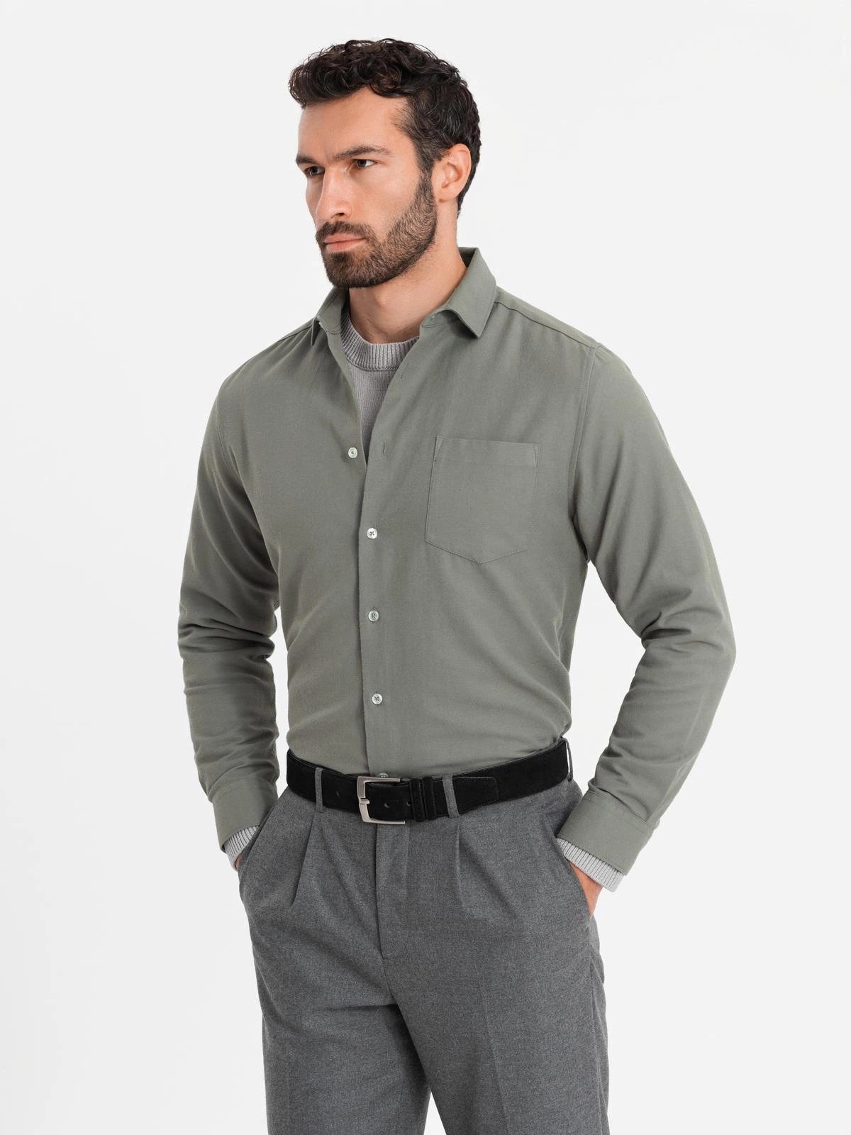 OMBRE Langarmhemd Herrenhemd mit einer Tasche günstig online kaufen