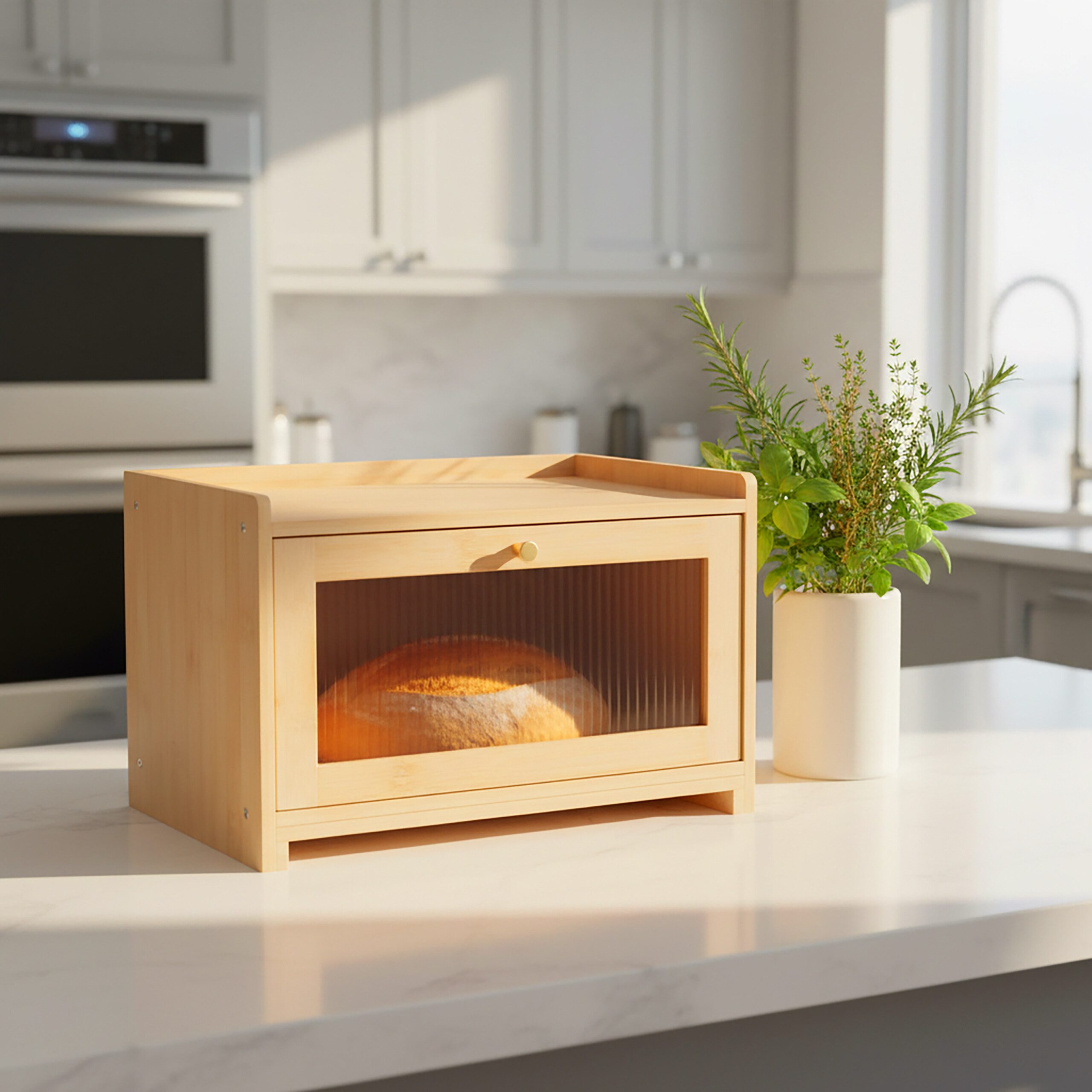 relaxdays Brotkasten mit Schneidebrett, Bambus, natur