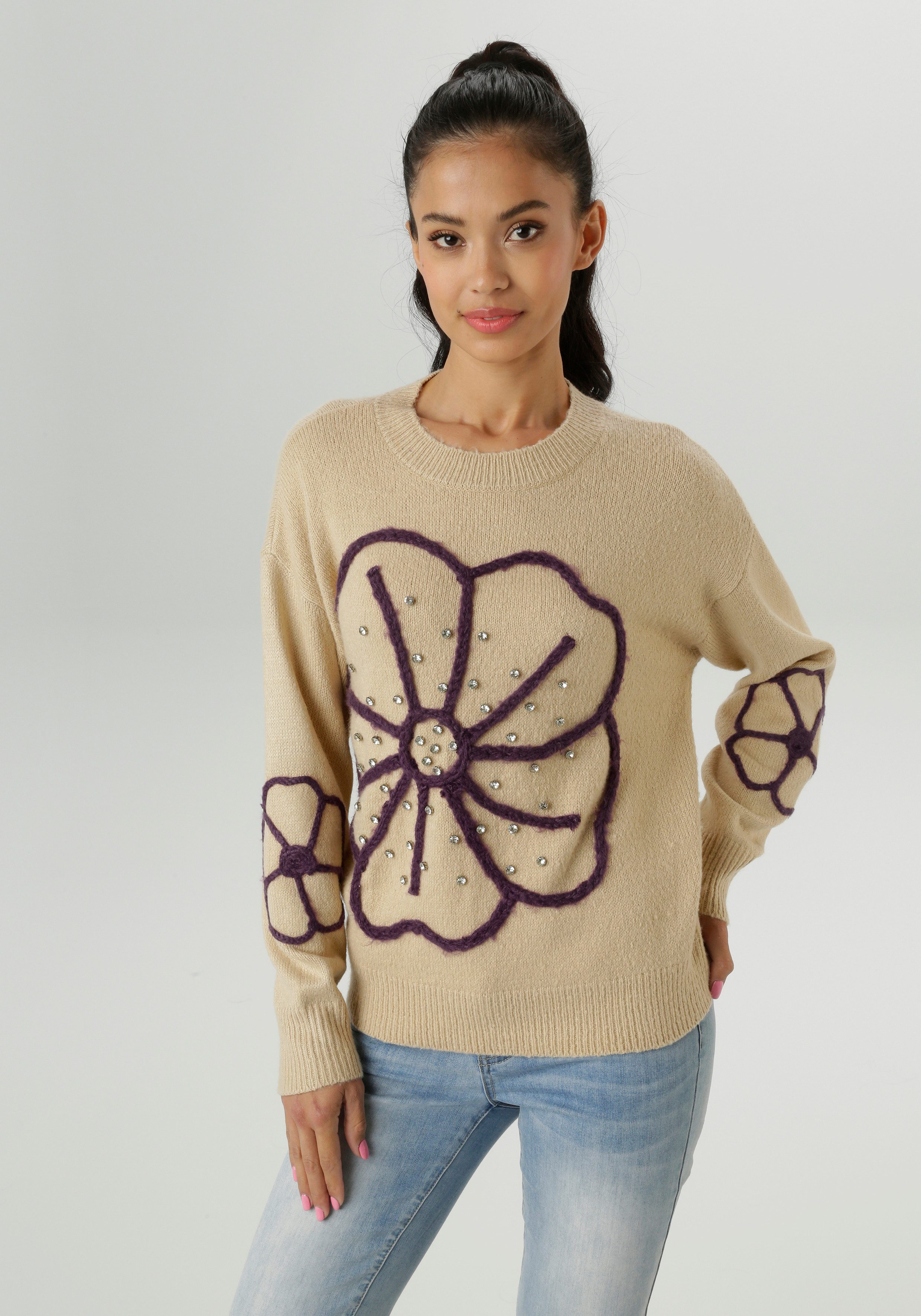 Aniston SELECTED Strickpullover vorne mit funkelnden günstig online kaufen