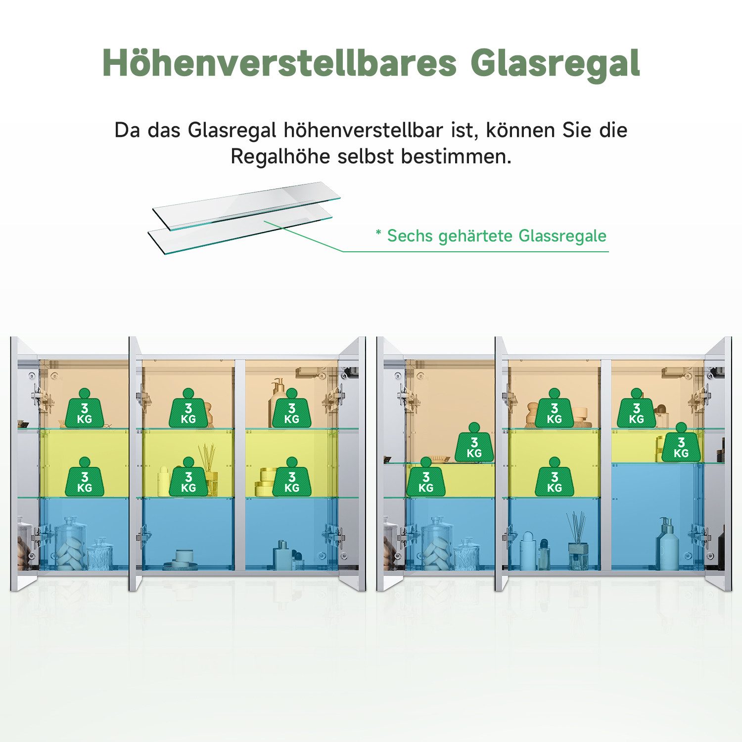 SONNI Badezimmerspiegelschrank Edelstahl Spiegelschrank bad mit beleuchtung 90x65x13cm mit Steckdose und Touchschalter Kalt/Warm/Neutral Licht, dimmbar – Bild 5 von 5
