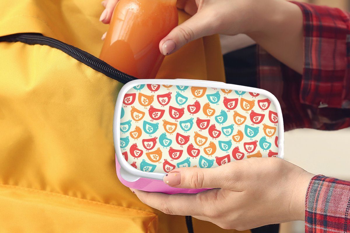 MuchoWow Lunchbox Kunststoff rosa Brotdose - (2-tlg), für Snackbox, Muster Blumen, Erwachsene, Huhn Mädchen, Brotbox Kinder, Kunststoff, 