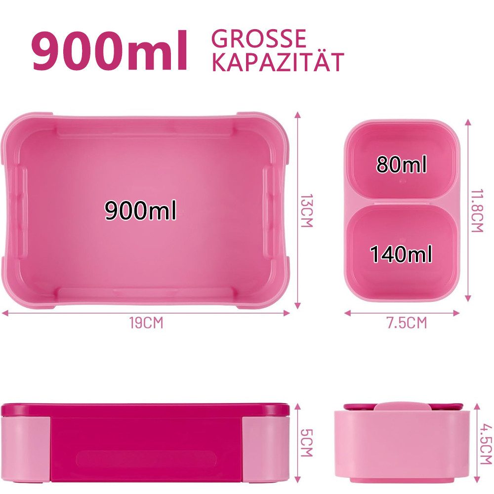 TUWENA Lunchbox Brotdose Kinder mit Fächern, Auslaufsichere Bento-Box, Reise-Lunchbox, Jausenbox Brotbox für Schule, Picknick, Mikrowellen/ Spülmaschinenfest