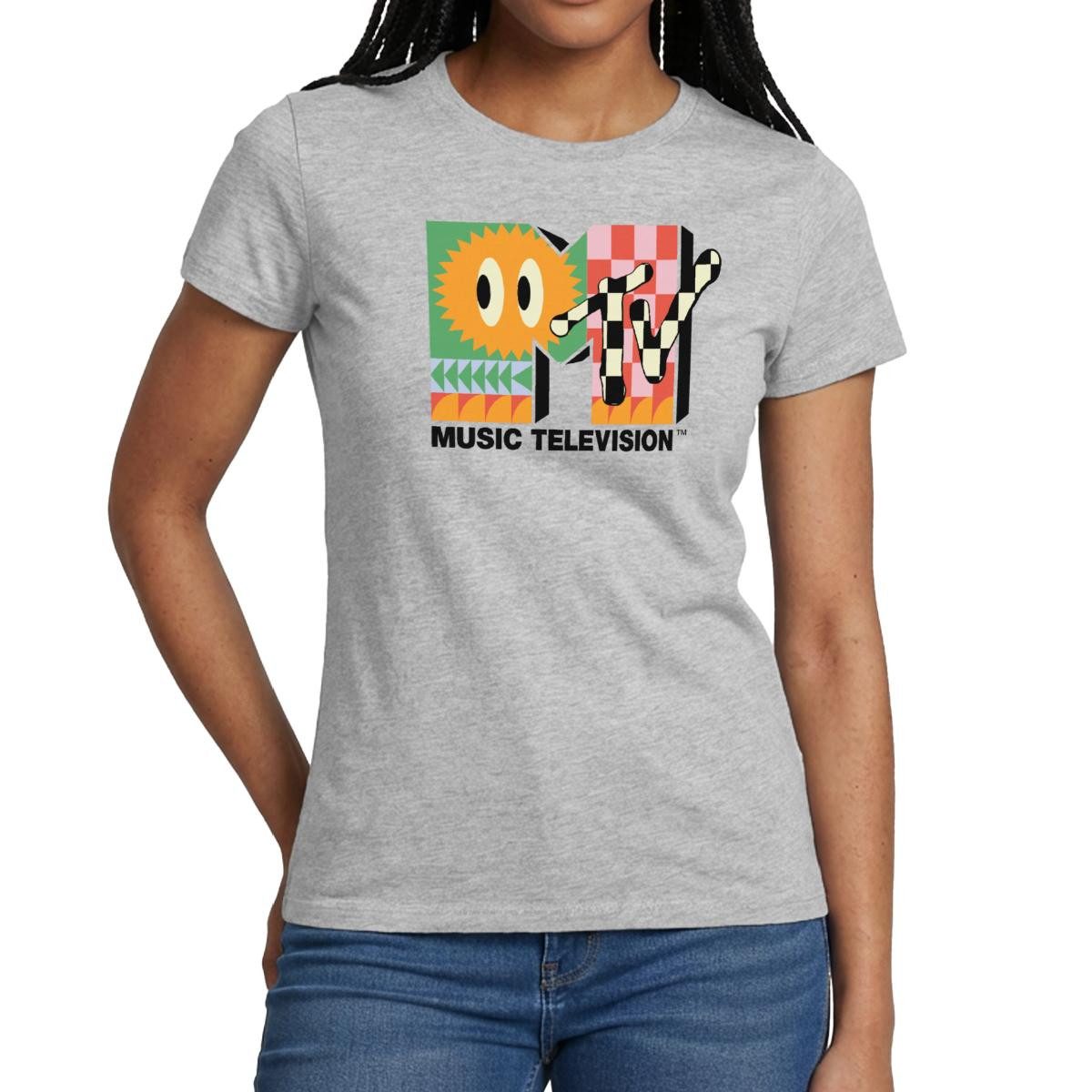 Spreadshirt T-Shirt MTV Music Television Buntes Logo Mit Sonne Frauen T-Shirt (1-tlg) Slim Fit, fällt klein aus
