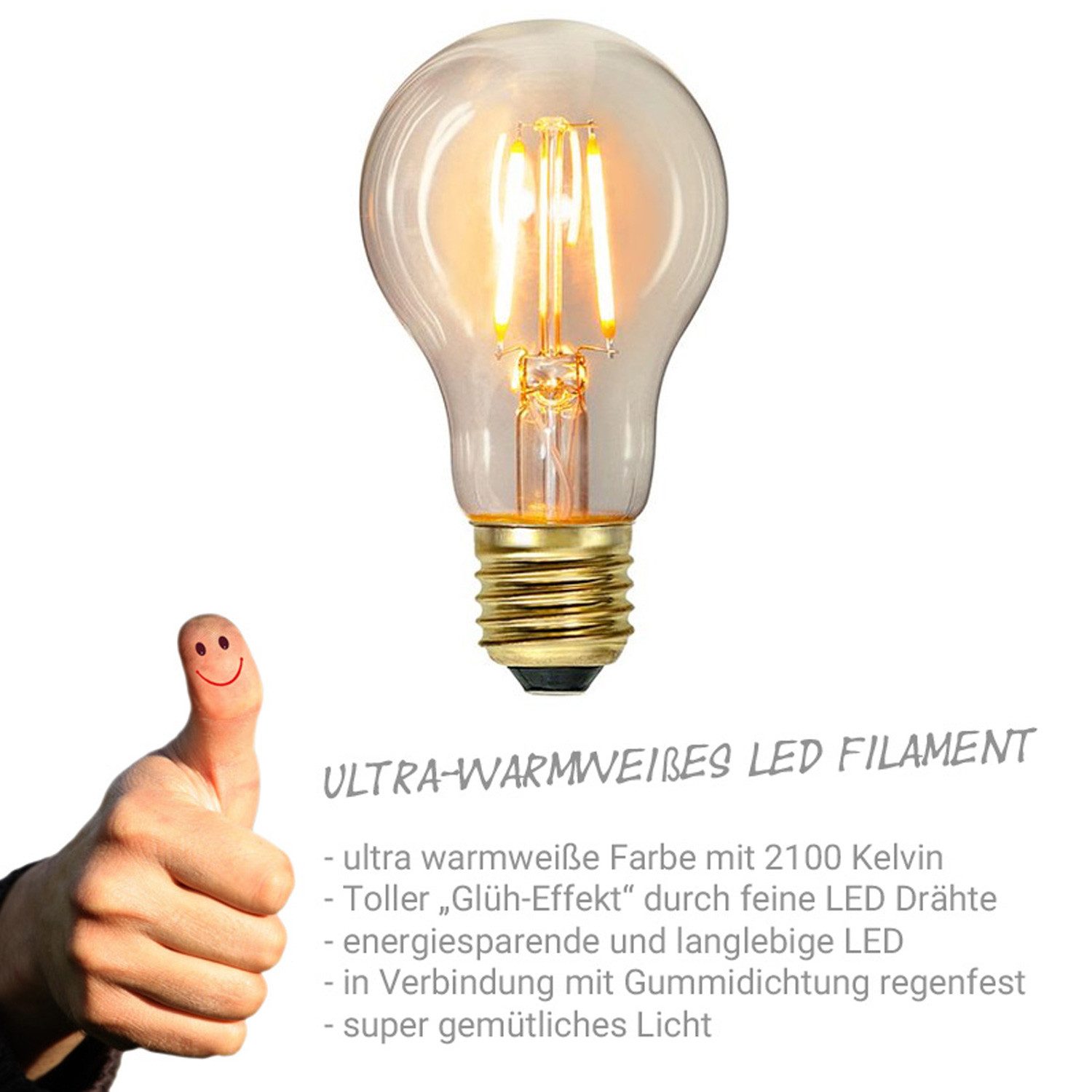 SPICELITE LED-Lichterkette Illu Party Garten 20m Außenlichterkette 20x E27 LED Filament Glühbirne, 20-flammig