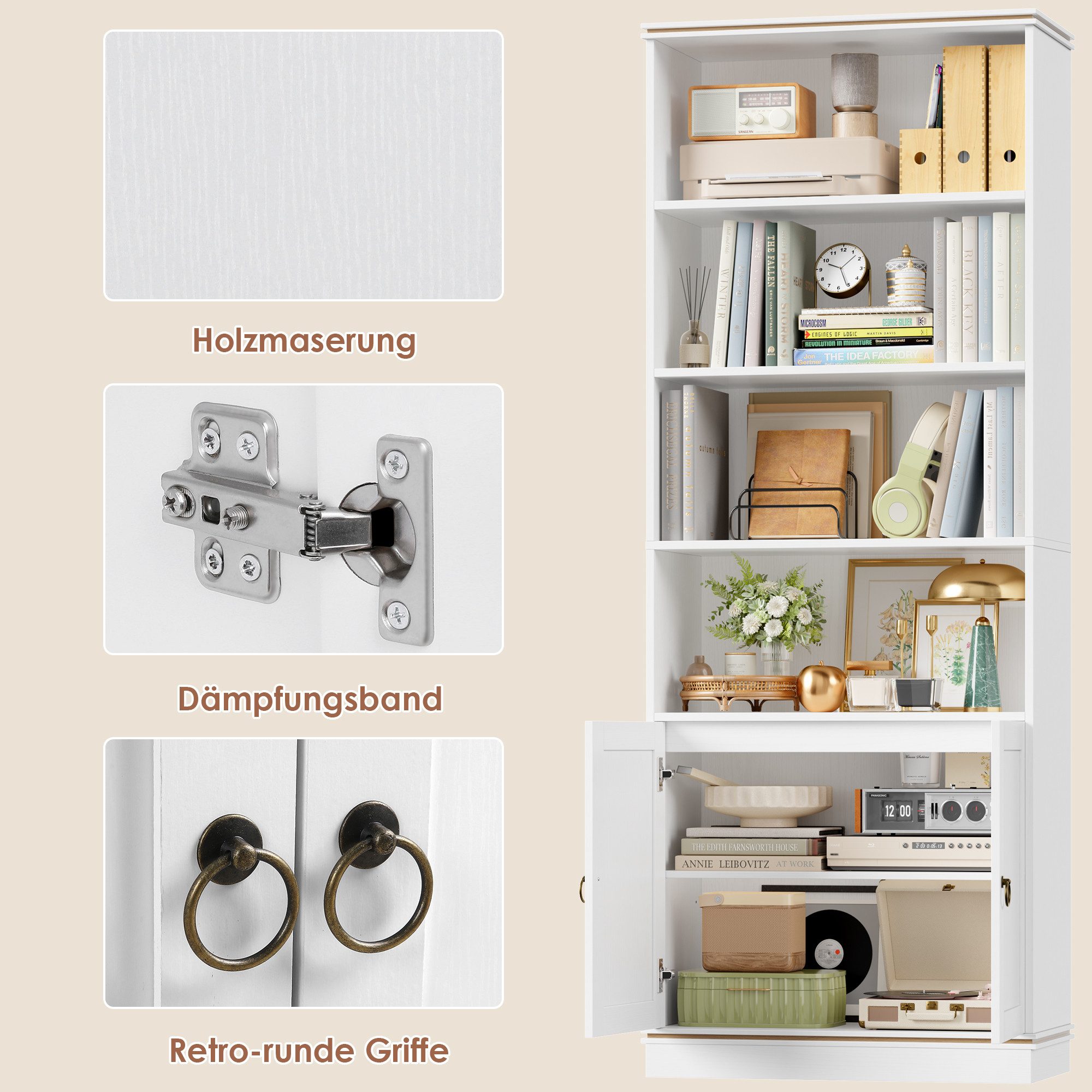 HOMECHO Bücherregal, 1-tlg., 188 cm Hoch Bücherschrank mit 7 Ebenen, 188×60×30 cm, Weiß