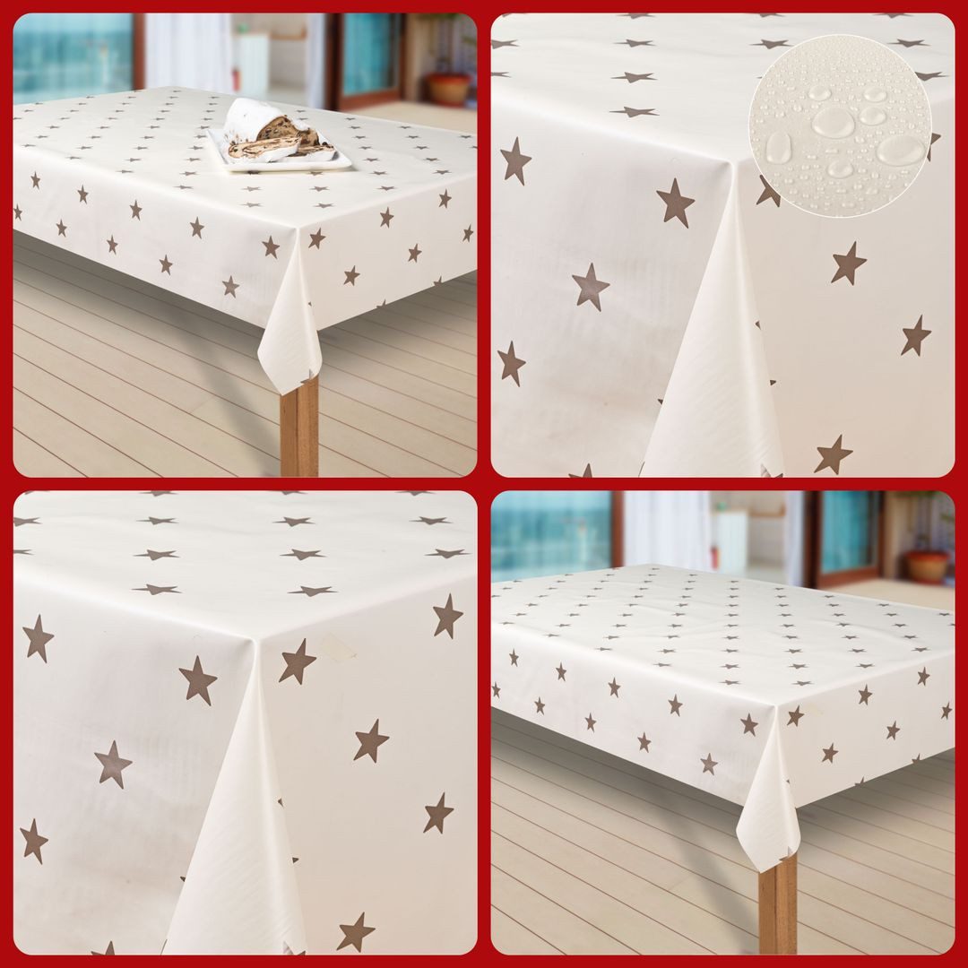 laro Tischdecke Wachstuch-Tischdecken Abwaschbar Sterne creme gold rechteckig