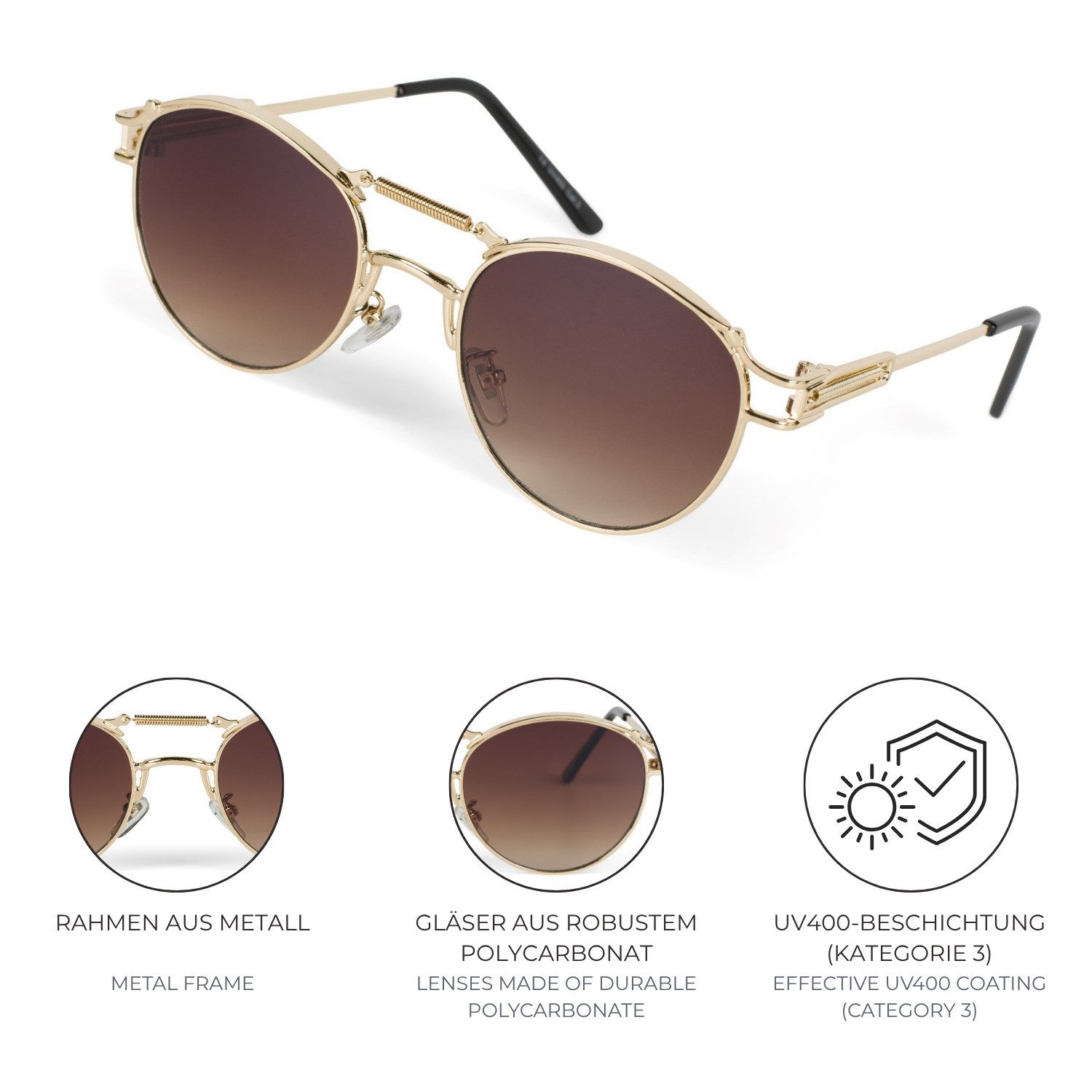 styleBREAKER Sonnenbrille Panto Sonnenbrille mit Federn (1-St) Verspiegelt – Bild 5 von 5